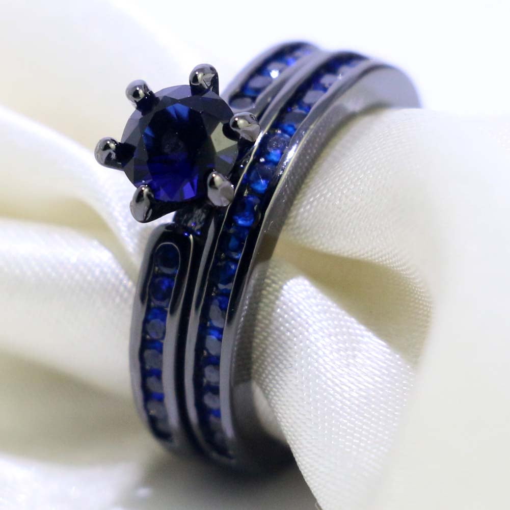 Matching Rings Couple Rings Black Plated 1CT Purple Cz Women Wedding Ring Sets