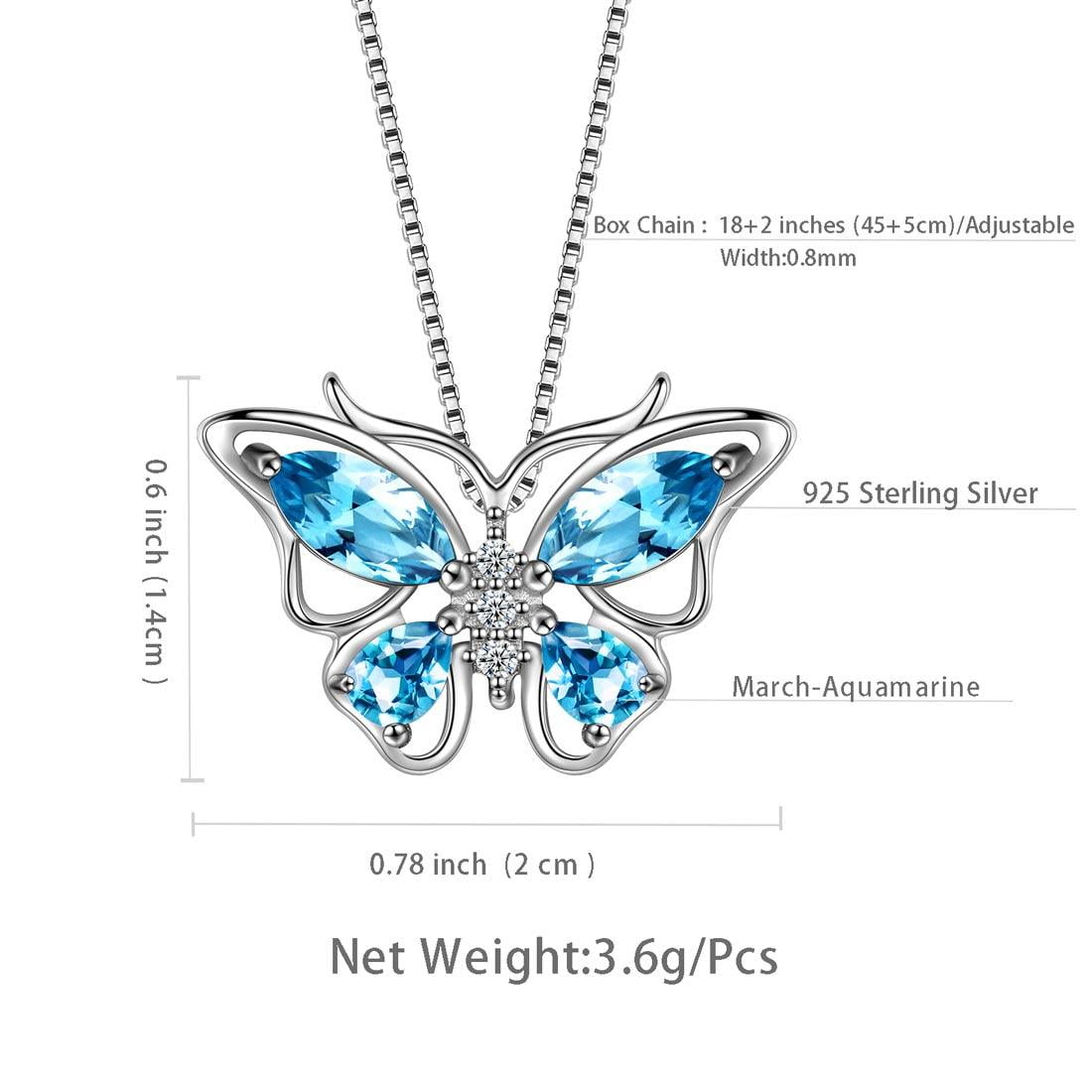December Tanzanite Blue Butterfly Necklaces 925 Sterling Pendant Jewelry for Women Wife