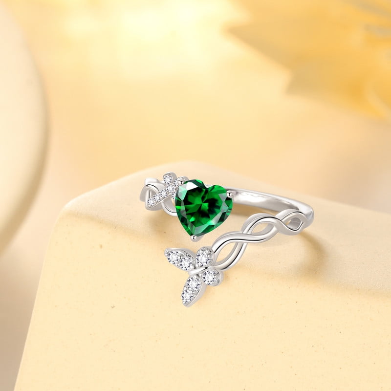 Heart Halo Ring,Butterfly 925 Sterling Adjustable Open Band Rings Valentines Jewelry Gifts for Women Mom-March