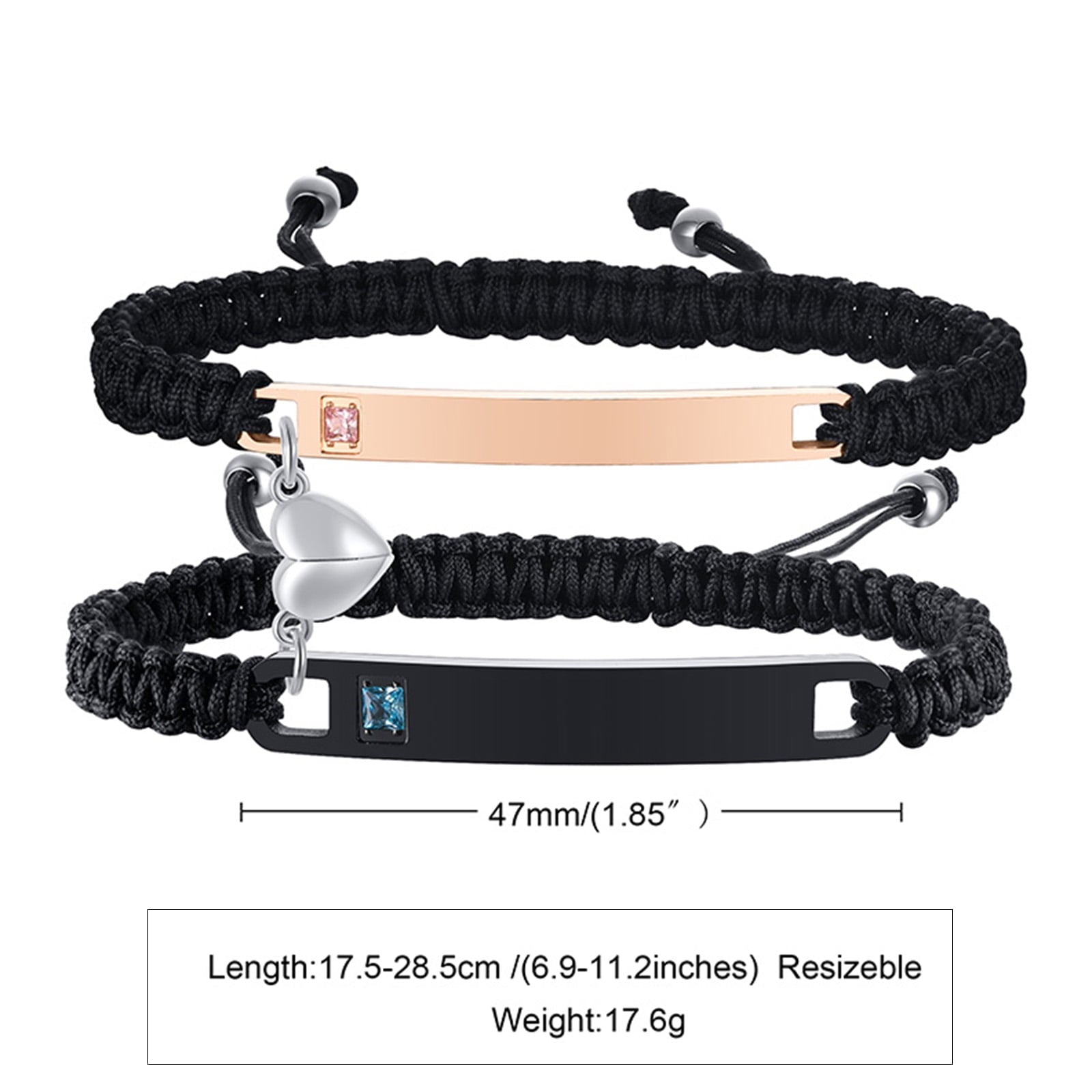 Magnetic Couples Bracelet, Adjustable Matching Macrame Bracelets, Stainless Steel Distance Relationship Bracelet, BF and GF Gifts