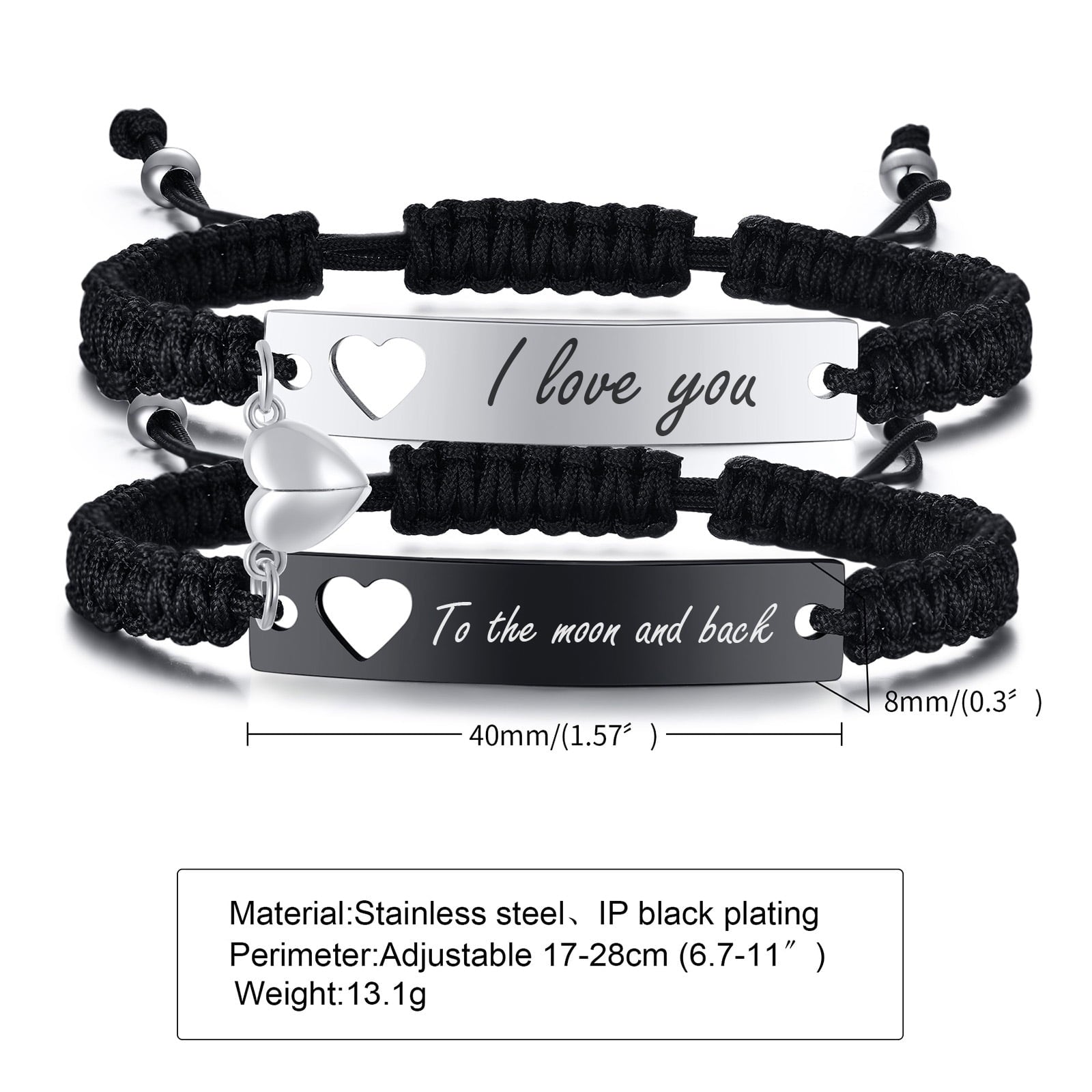 Magnetic Couples Bracelet, Adjustable Matching Macrame Bracelets, Stainless Steel Distance Relationship Bracelet, BF and GF Gifts