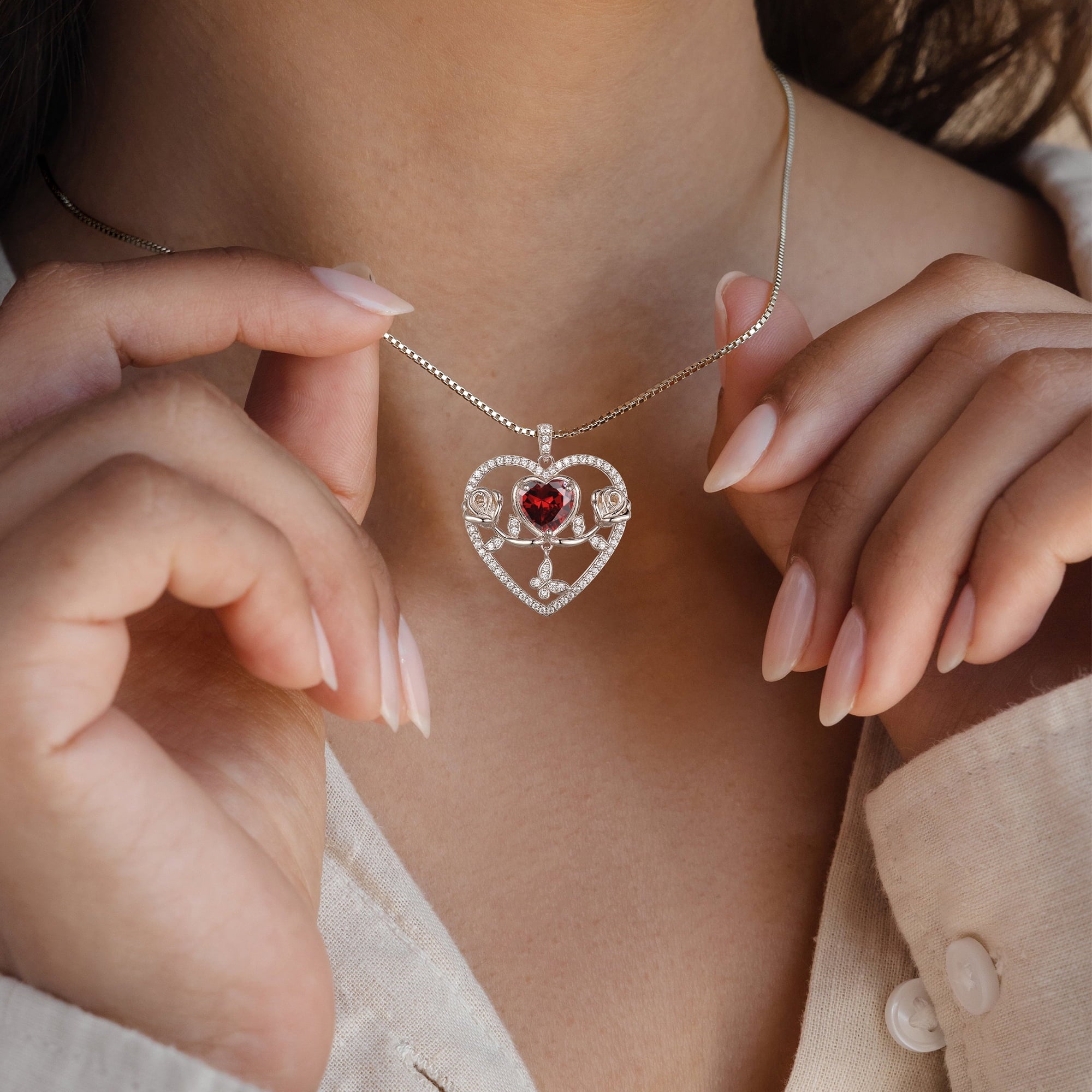 925 Sterling Necklace Rose Flower Heart Pendant Jewelry Valentines Gifts for Women Mom Wife/Lover