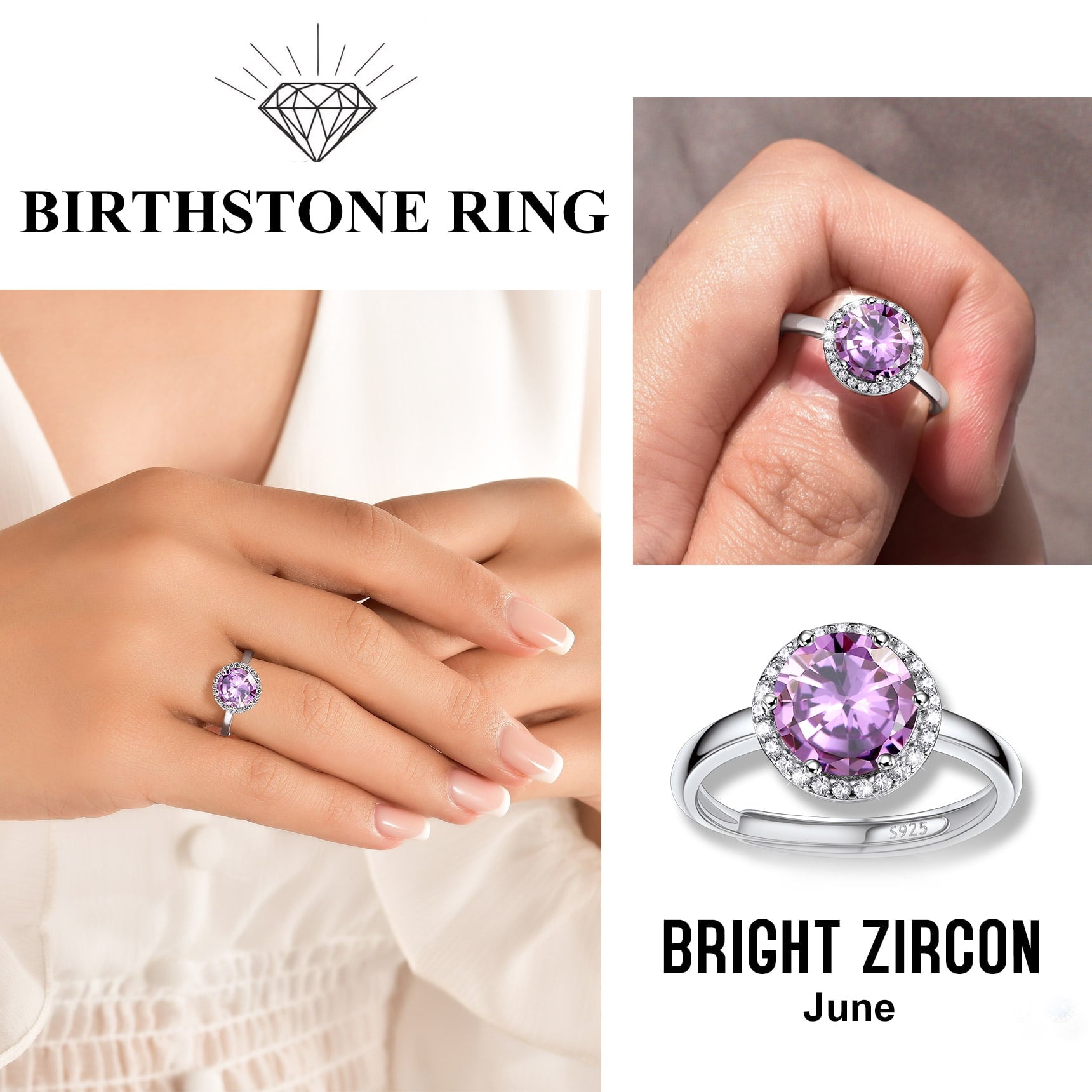S925 Sterling Heart Rings for Women Sparkle Open Band Ring July Created Ruby Rings Size 6-12