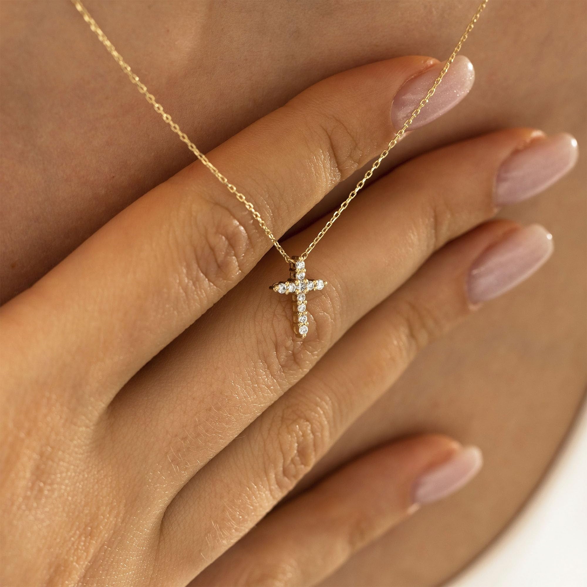 14K Plated Dainty Tiny Cross Pendant Necklace for Women Jewelry Personalizedt First Communion Christian Baptism Easter Gifts for Her Kid Girls