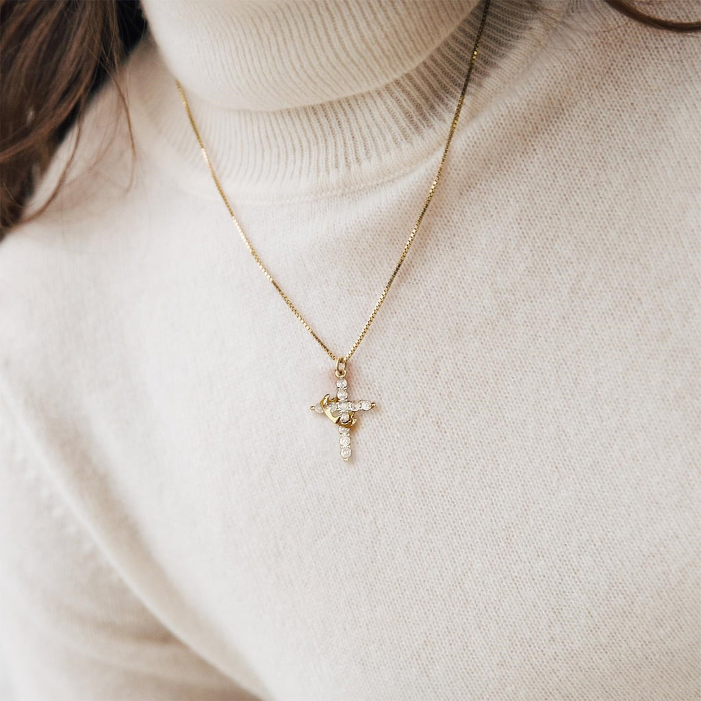 14K Plated Zirconia Cross Pendant Necklace for Women with 925