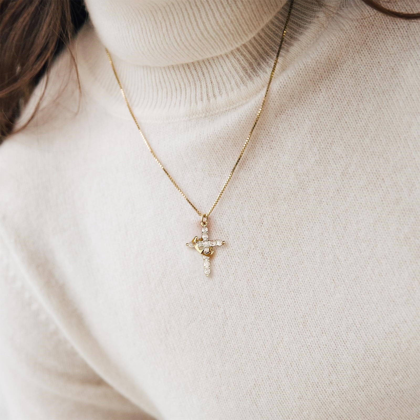 14K Plated Zirconia Cross Pendant Necklace for Women with 925