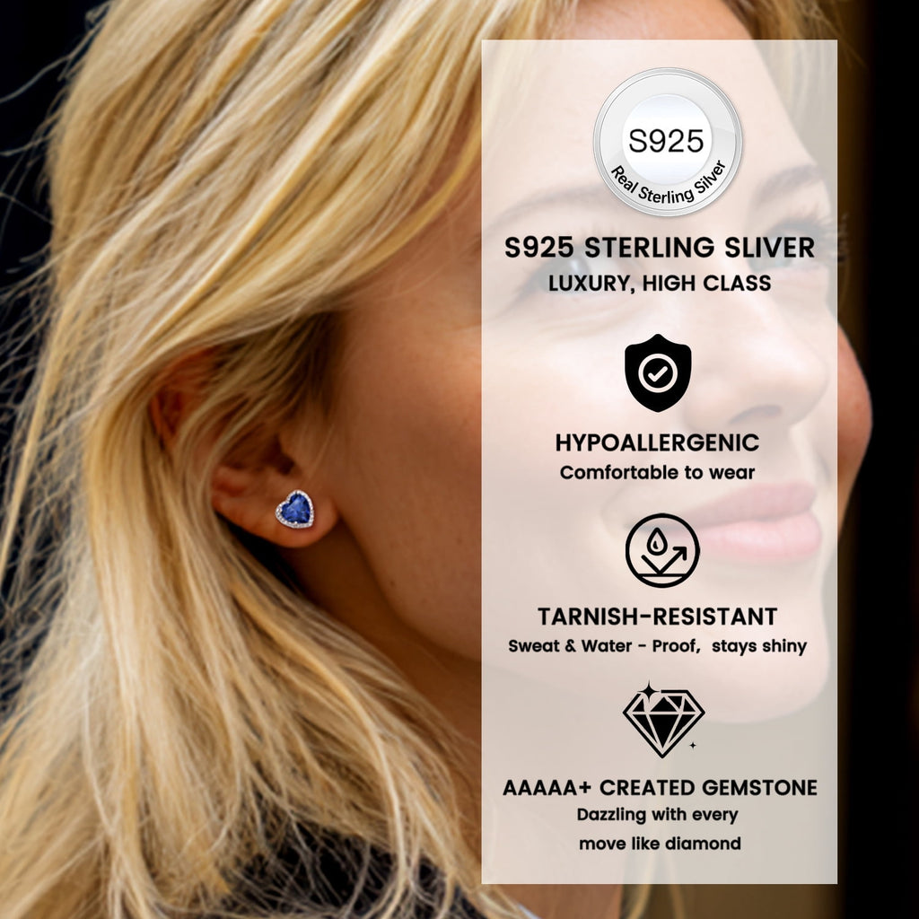 Stud Earrings for Women, 925 Sterling Heart Created Diamond Studs Earrings / Gifts - September