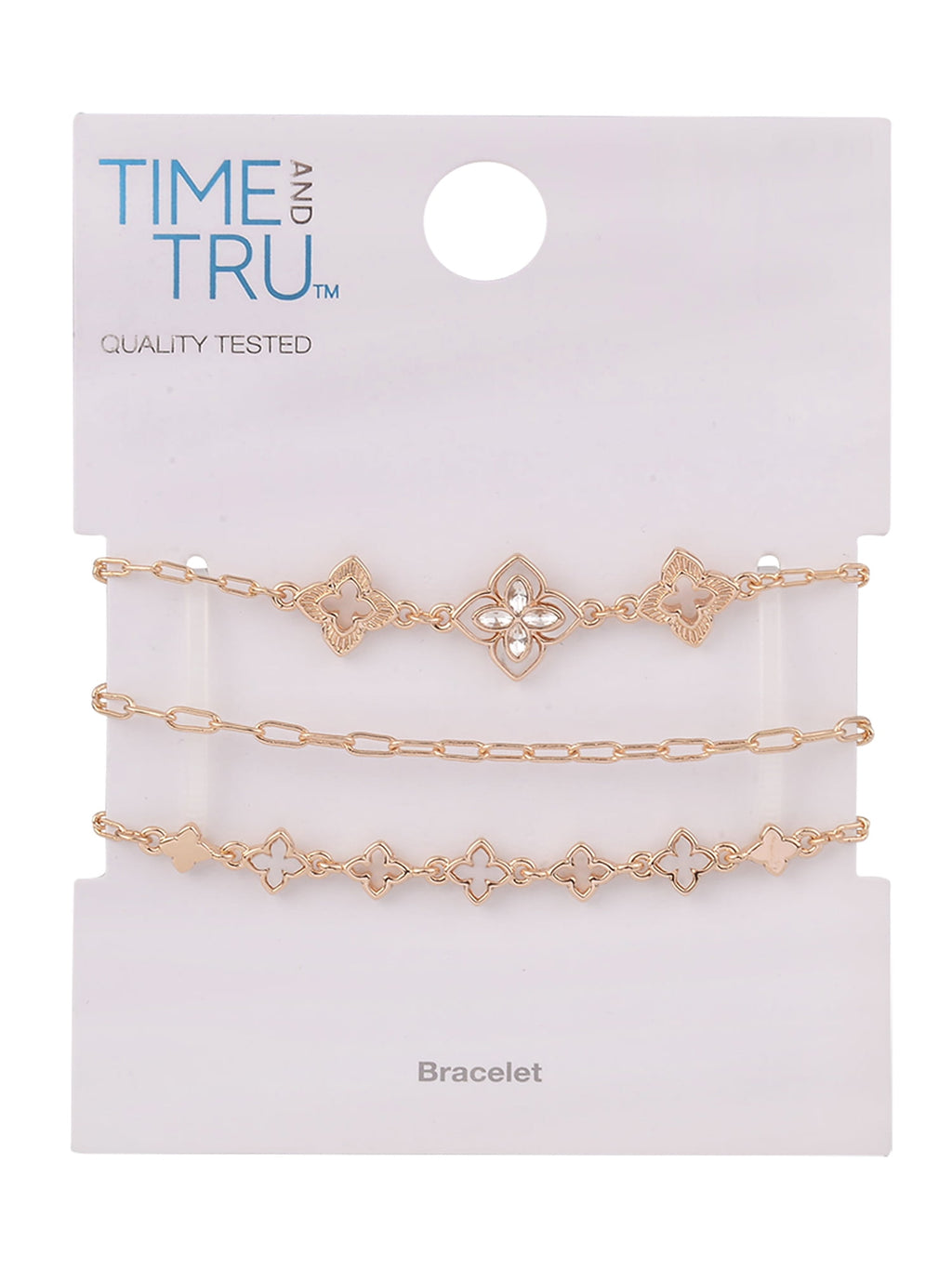 Adult Female -Tone Pearlized Resin Clover Shape 3pc Chain Bracelet Set