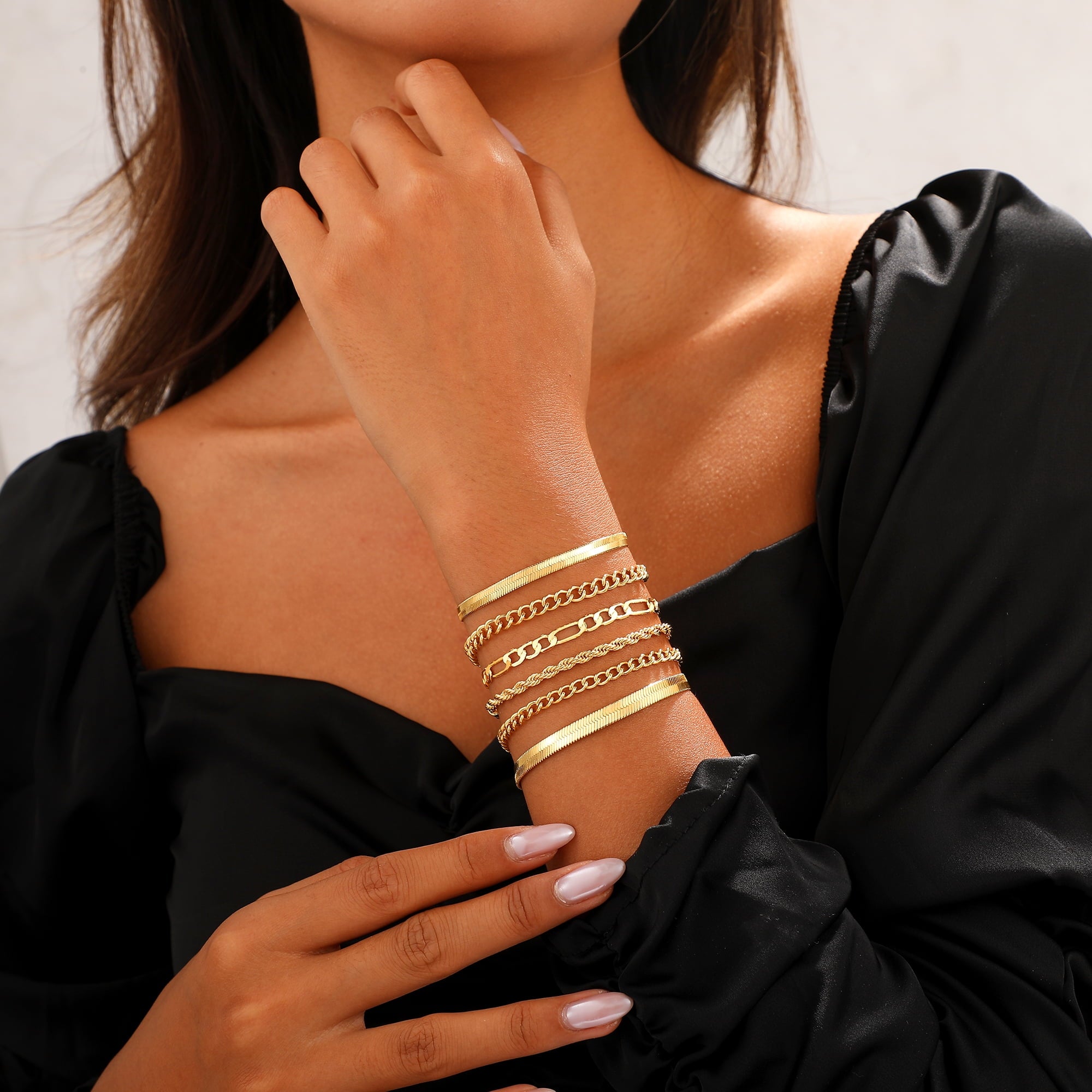 6PCS Bracelets for Women 14K Plated Dainty Layered Stacking Jewelry Set Gifts