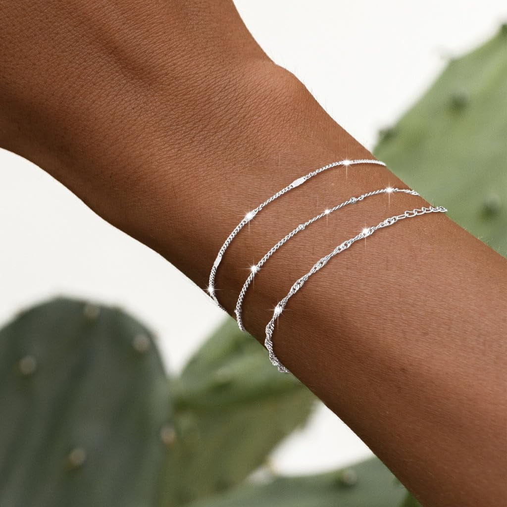 925 Sterling Dainty Bracelets for Women , Pack Gifts for Women