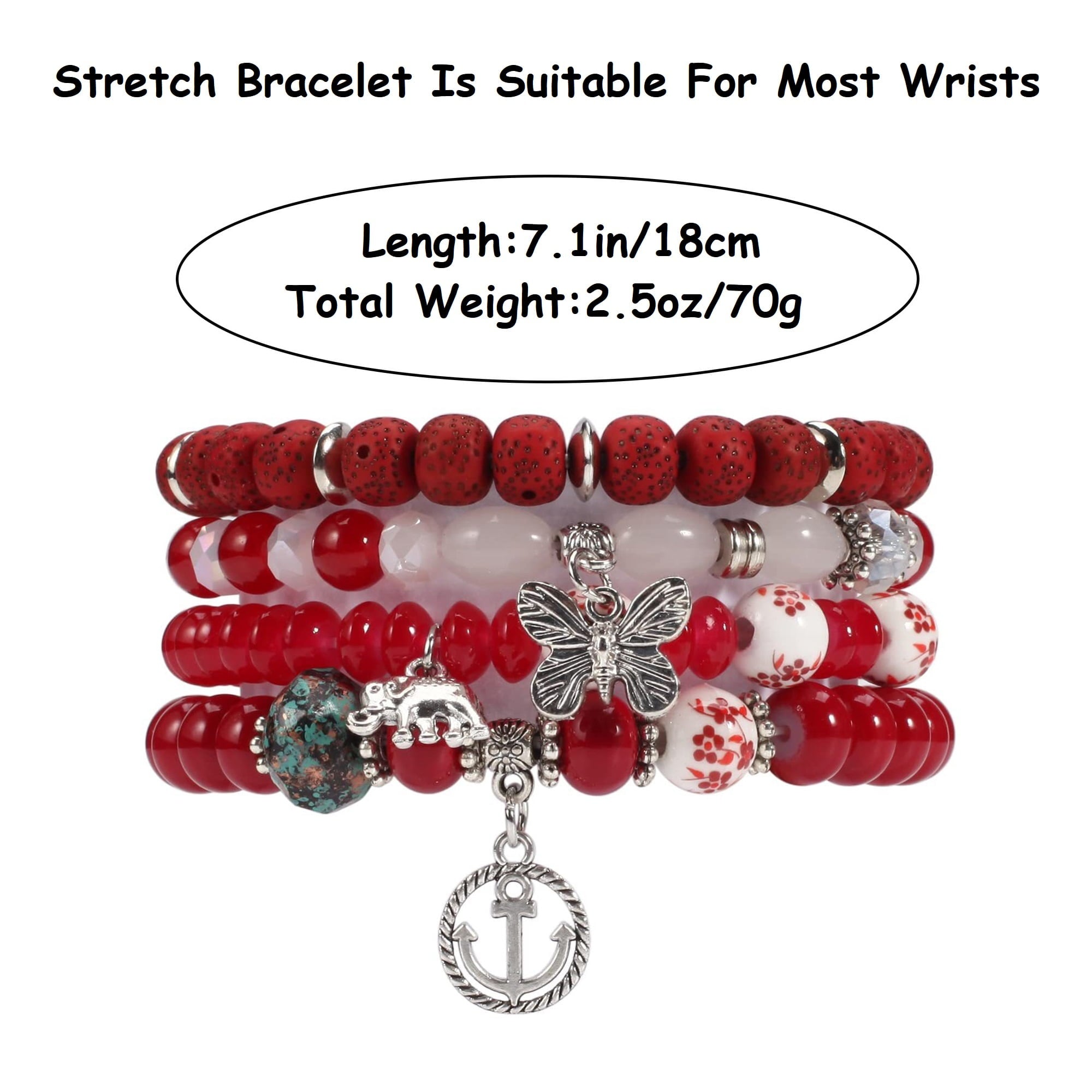4 PCS Bohemian Stretch Anchor Bracelets Elephant Butterfly Retro Bracelets Suitable for Girls Women Gifts