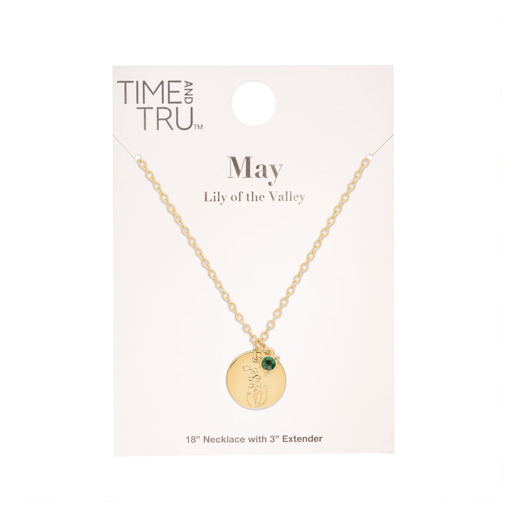 Women’s March Necklace, Tone Chain with Light Azure Stone &amp; Daffodil Flower
