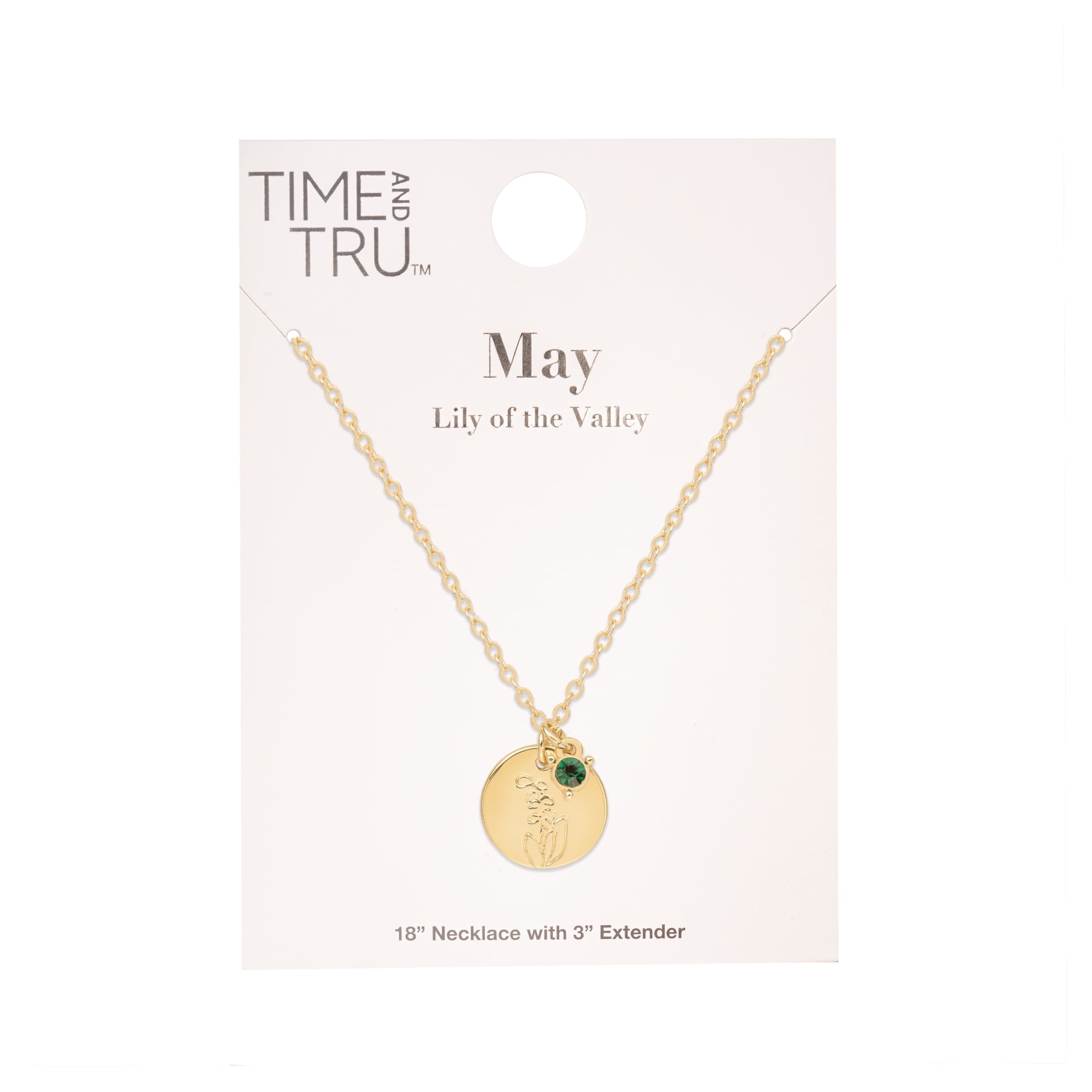 Women’s March Necklace, Tone Chain with Light Azure Stone &amp; Daffodil Flower