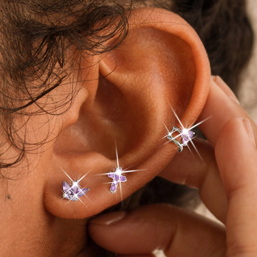 3 Pairs 925 Sterling Cross Earrings Set for Women, Flower Studs and Ear Cuffs Jewelry Set for Her