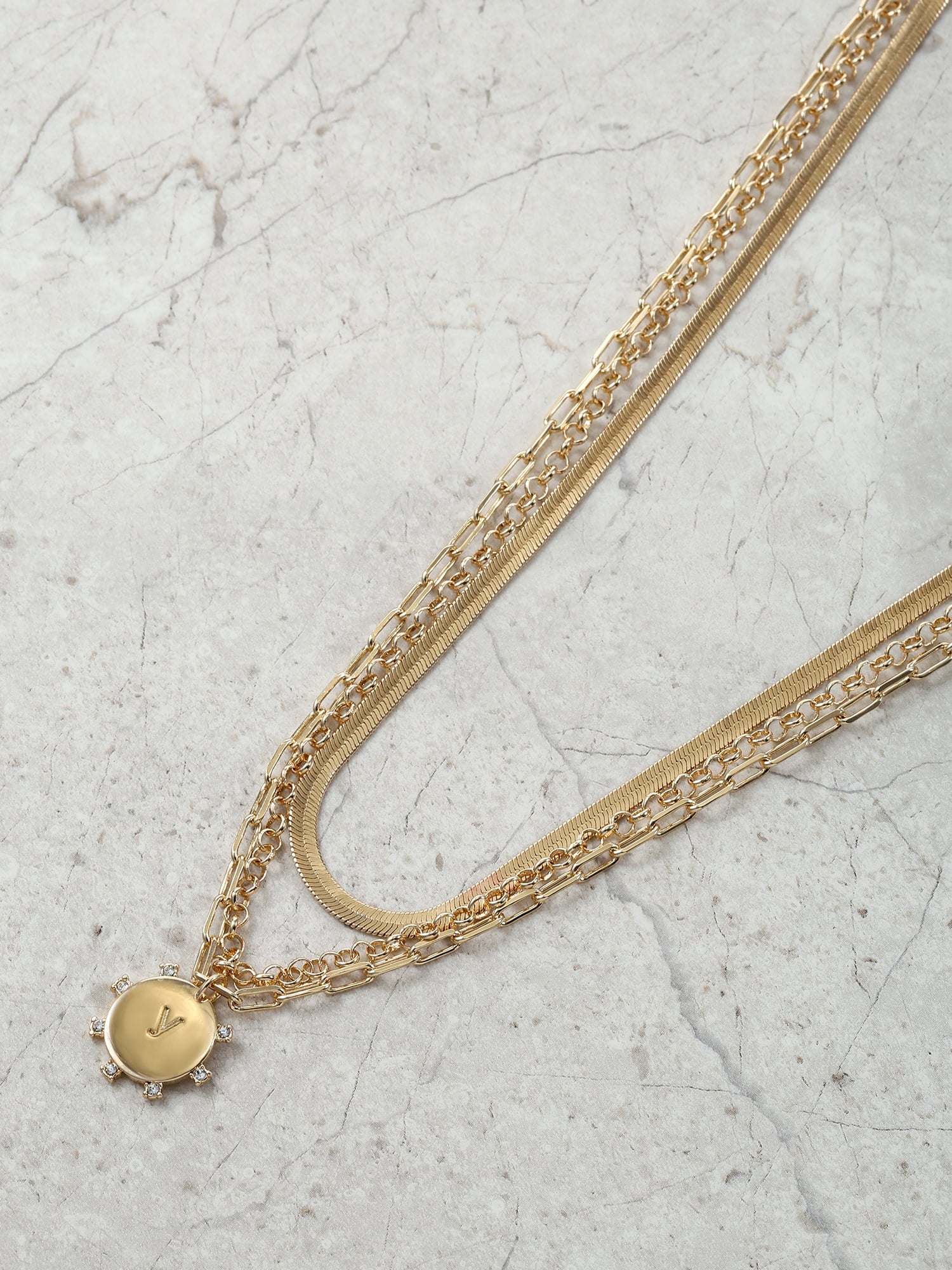 Goldtone Necklace, 3 Piece, Initial J