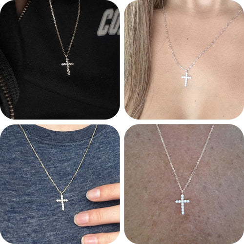 14K Plated Zirconia Cross Pendant Necklace for Women with 925