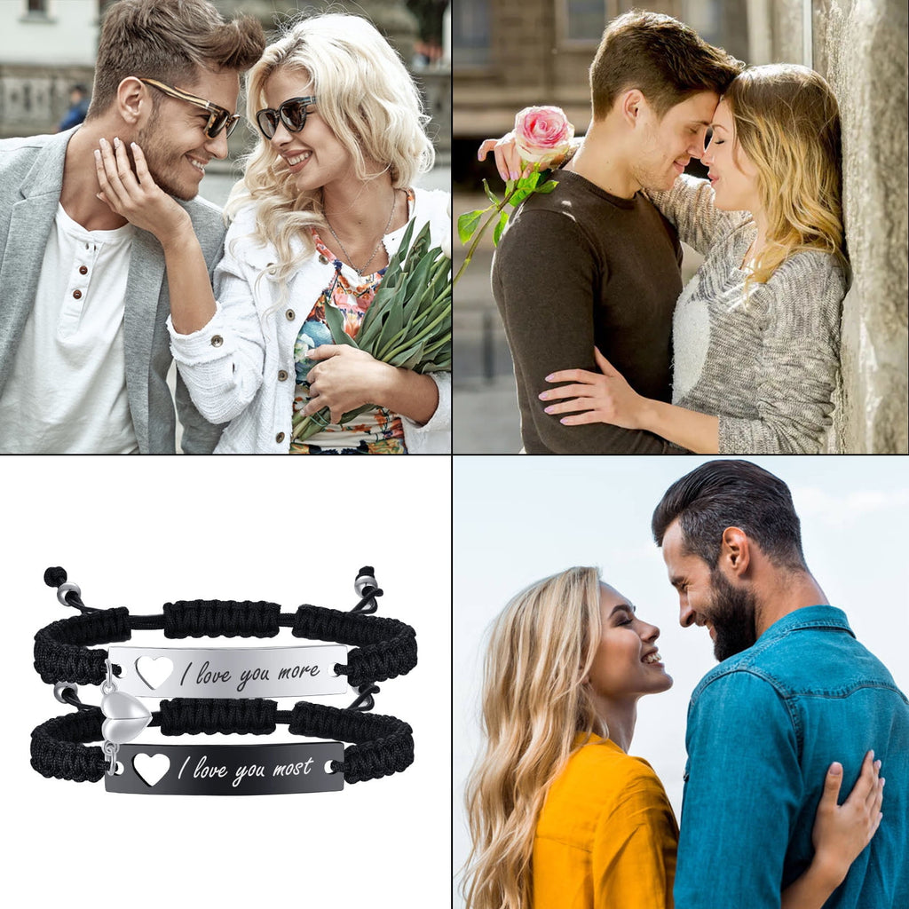 Magnetic Couples Bracelet, Adjustable Matching Macrame Bracelets, Stainless Steel Distance Relationship Bracelet, BF and GF Gifts