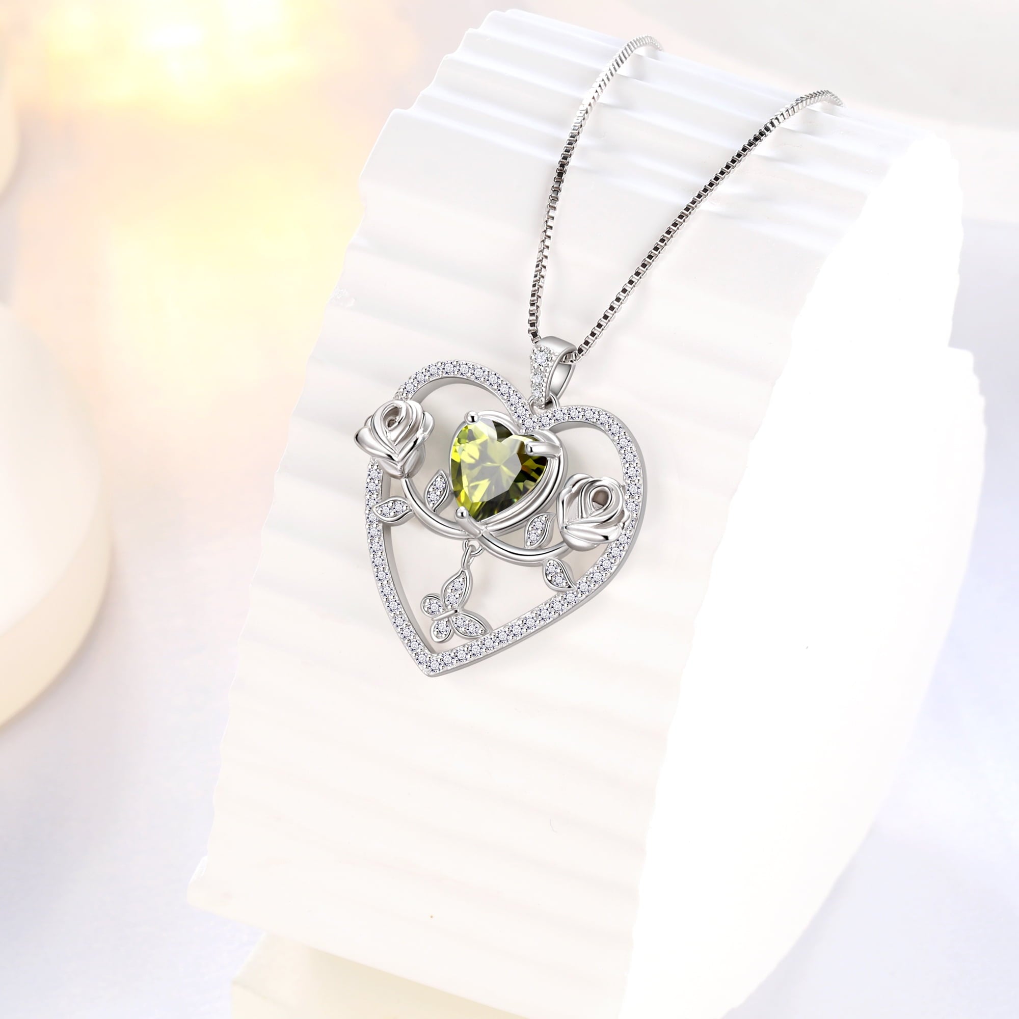 925 Sterling Necklace Rose Flower Heart Pendant Jewelry Valentines Gifts for Women Mom Wife/Lover