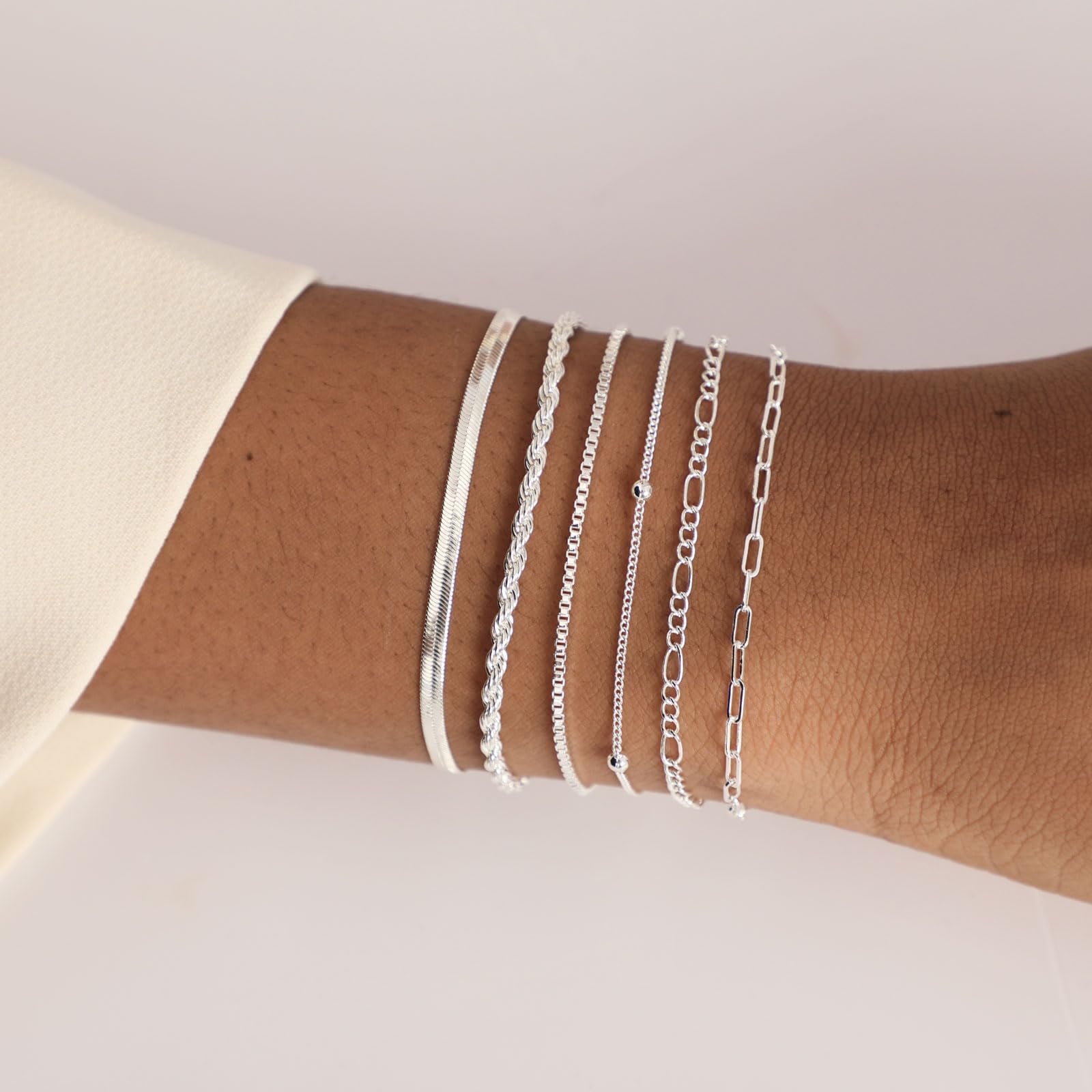 6PCS Bracelets for Women 14K Plated Dainty Layered Stacking Jewelry Set Gifts