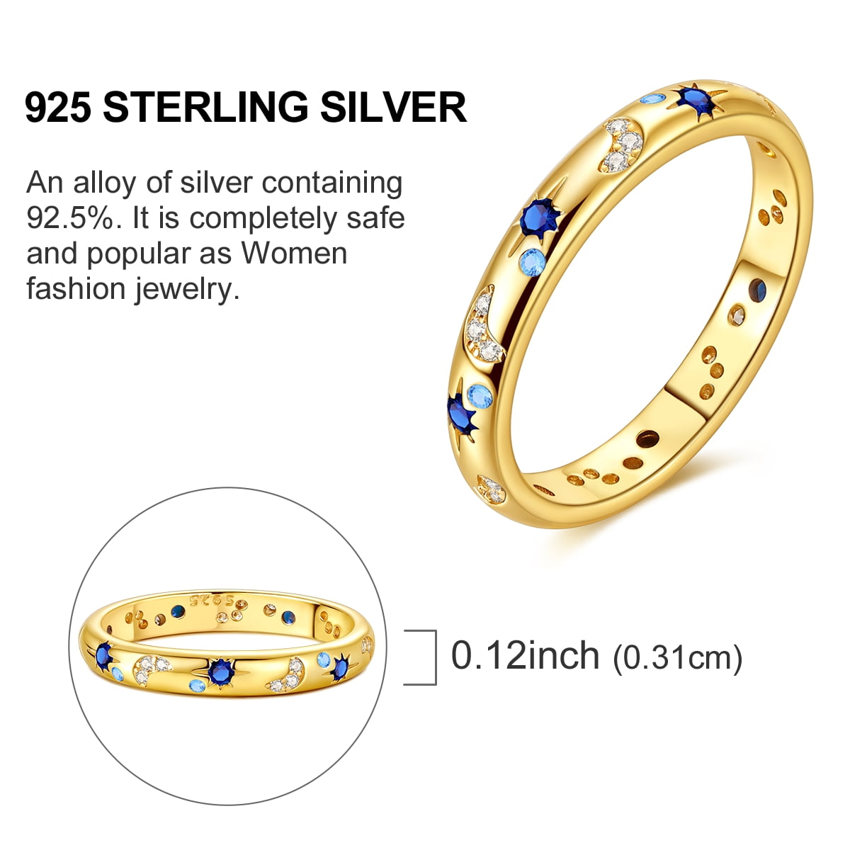 Starry Night 925 Sterling Finger Ring Blue AAA CZ For Women Jewelry