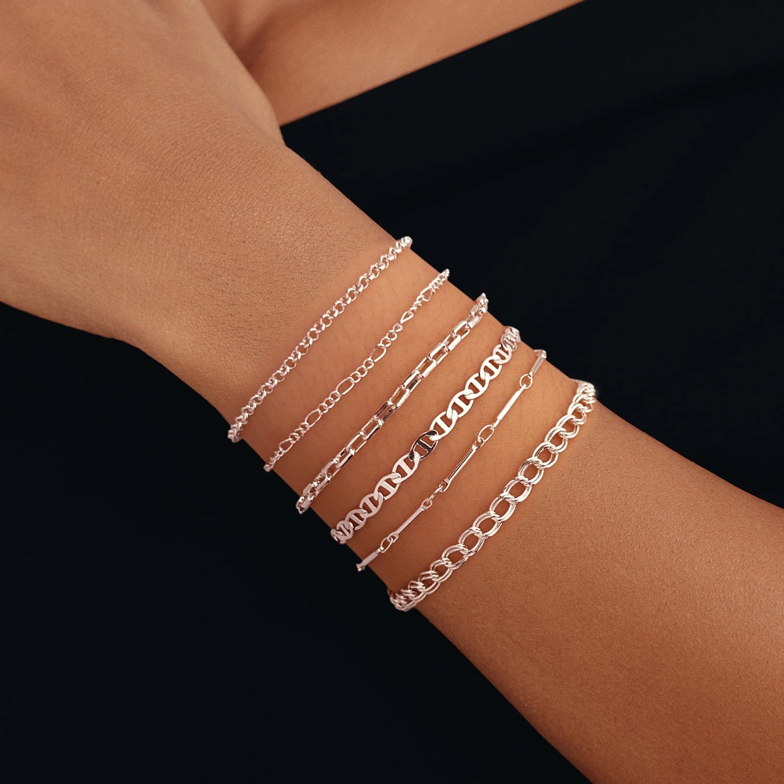 6PCS Bracelets for Women 14K Plated Dainty Layered Stacking Jewelry Set Gifts
