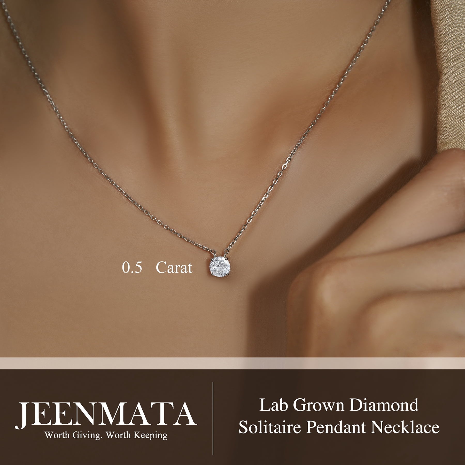 0.50 Round Cut Classic Solitaire Pendant Necklace - in 18K White Plating for Women
