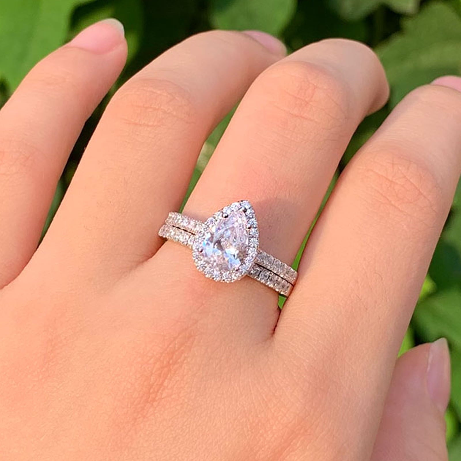 2Ct Round Cut Wedding Rings for Women Halo Engagement Ring Sets 925 Sterling CZ Size 8