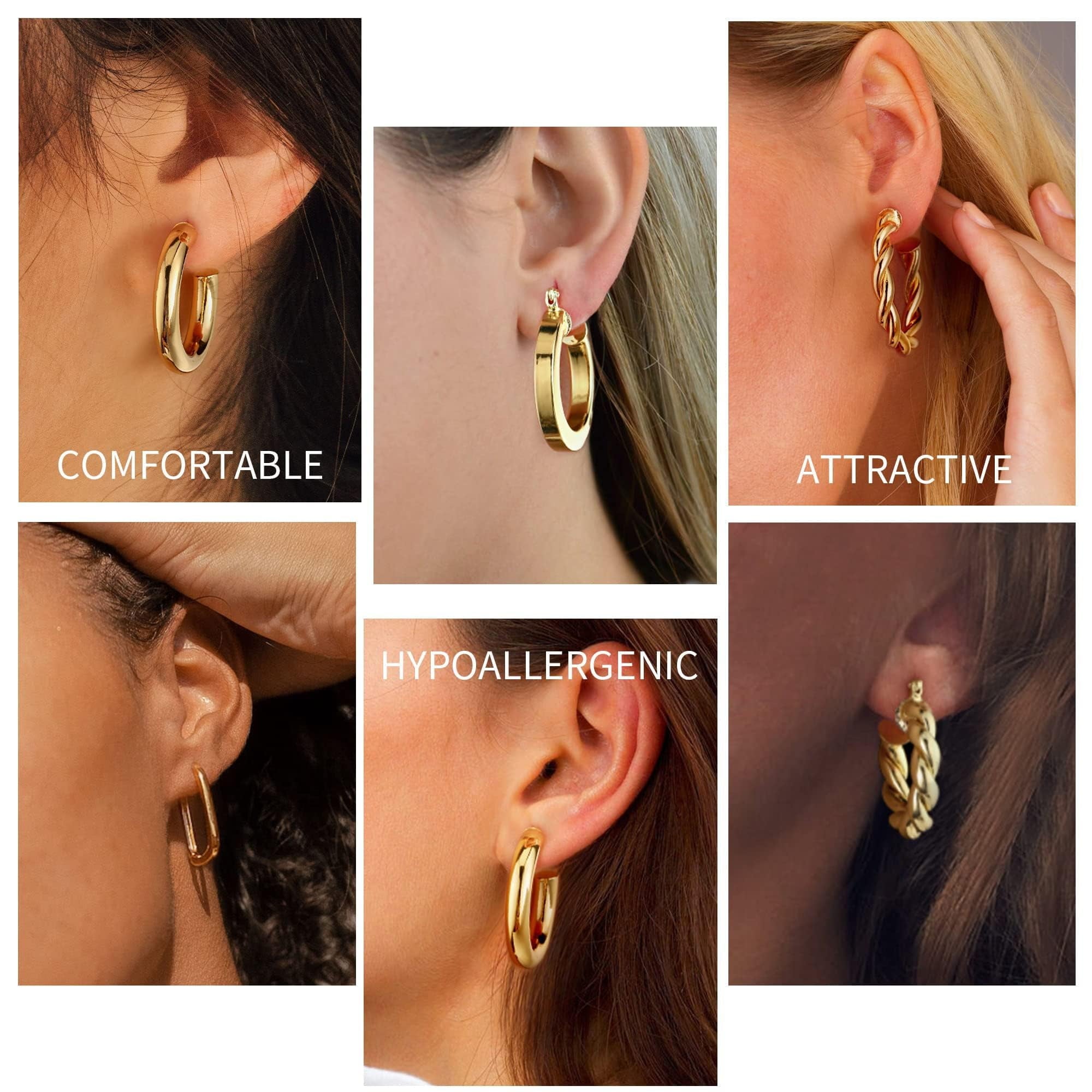 9 Pairs 14K Plated Chunky Twisted Huggie Hoop Earrings Set for Women Waterproof Thick Lightweight Jewelry Trend Easter Gifts for Women Her