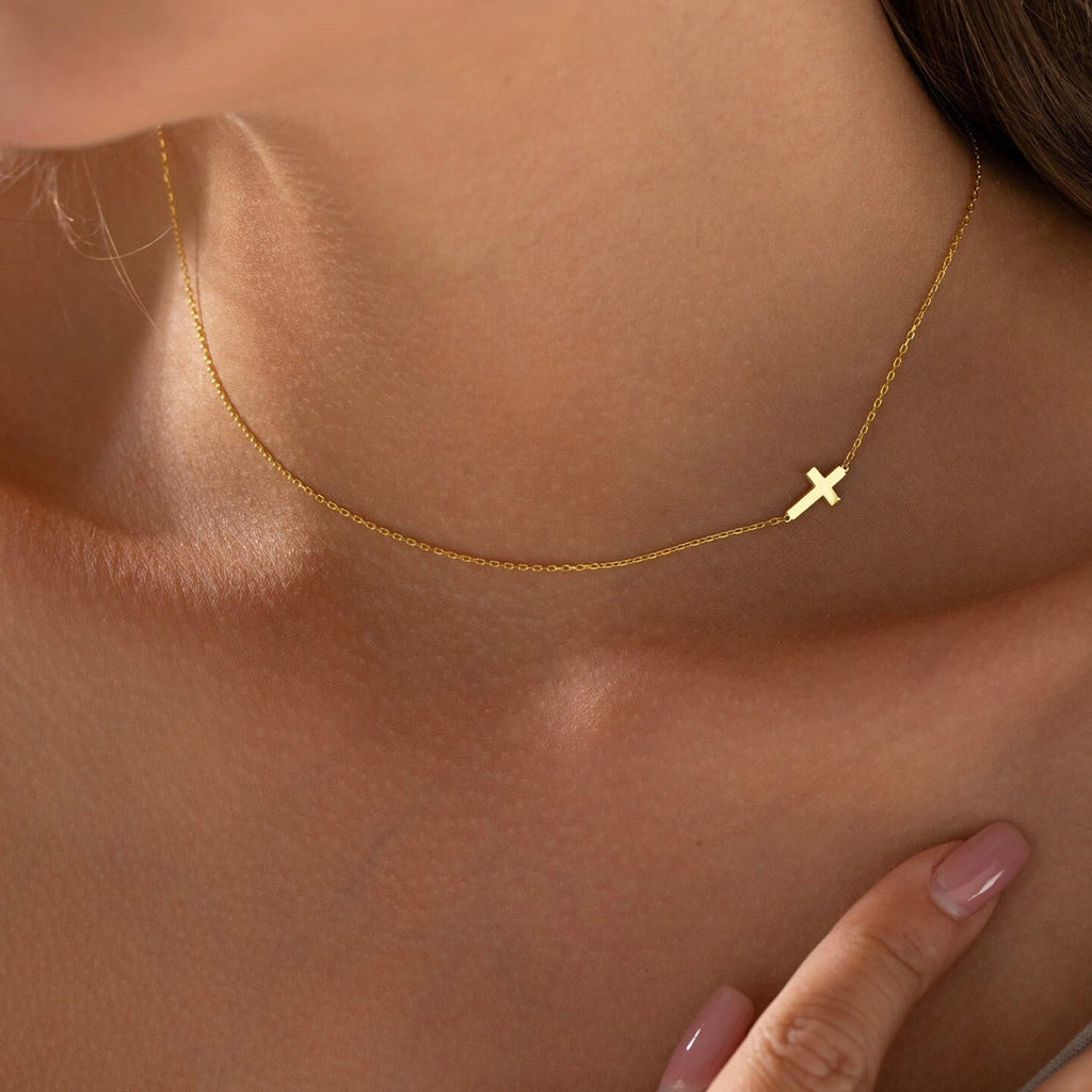 14K Plated Dainty Tiny Cross Pendant Necklace for Women Jewelry Personalizedt First Communion Christian Baptism Easter Gifts for Her Kid Girls