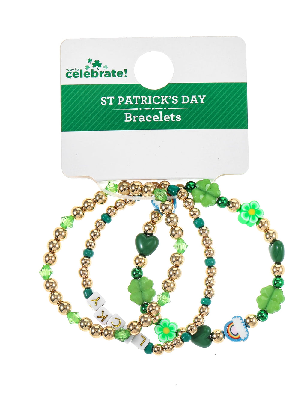 St. Patrick's Day Bead Stretch Bracelets, 3 Piece