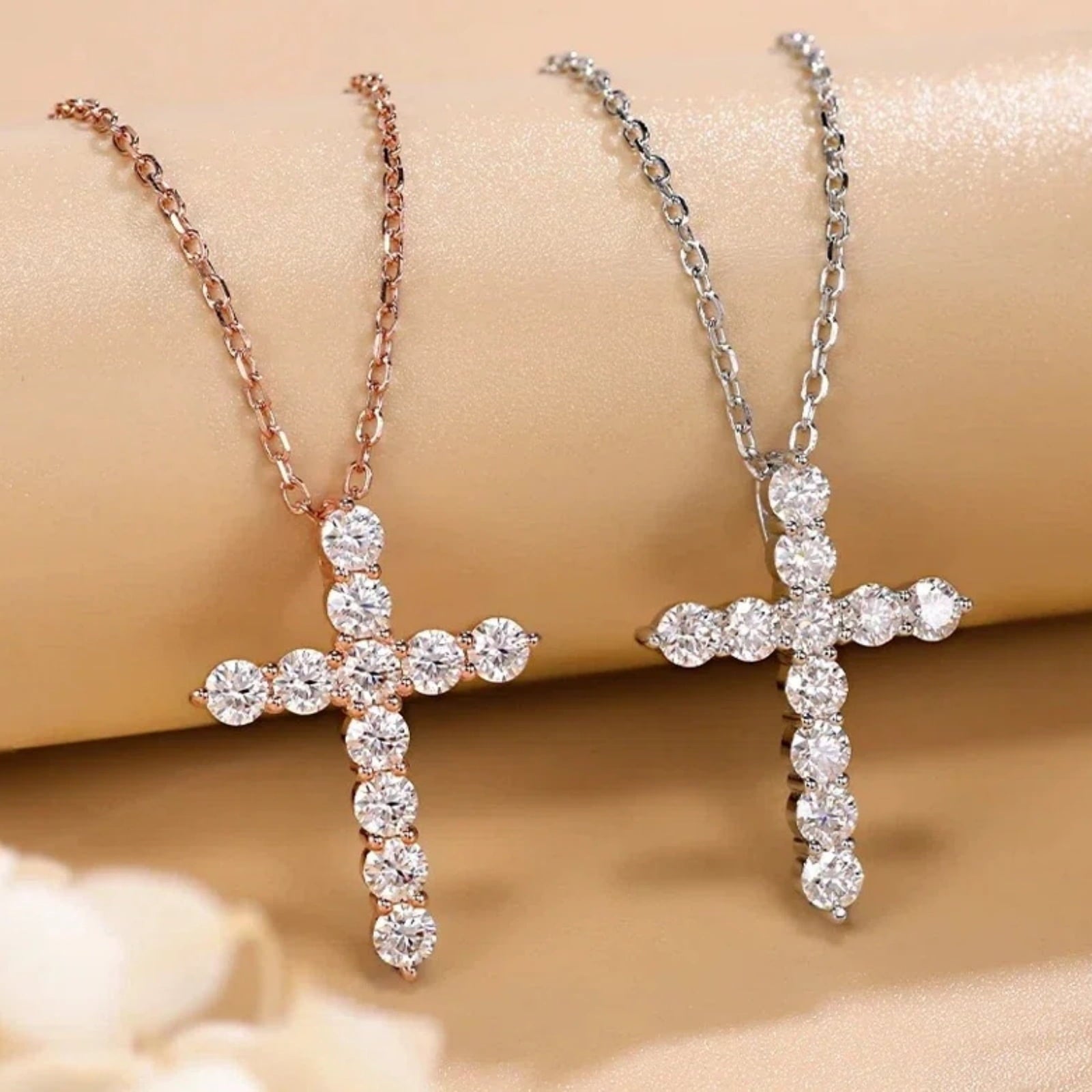 14K Plated Zirconia Cross Pendant Necklace for Women with 925