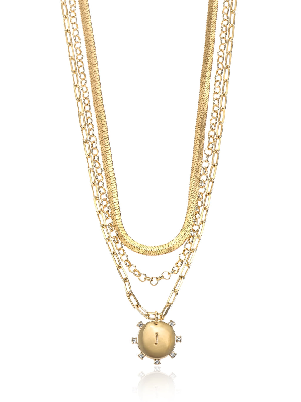 Goldtone Necklace, 3 Piece, Initial J