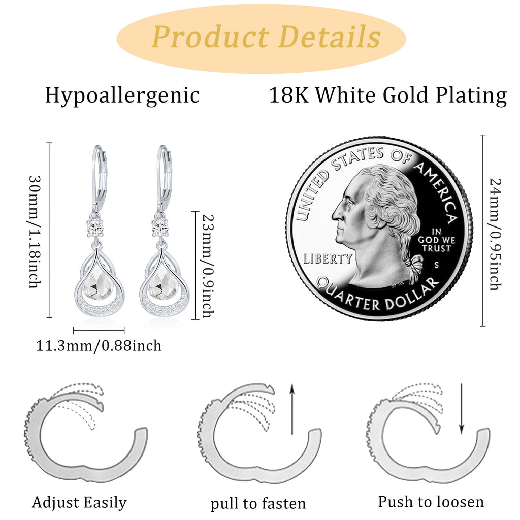 18K White Plated Drop Earrings for Women Girls Hypoallergenic S925 Sterling Post April Earrings with CZ Easter Basket Stuffers Jewelry Gifts Teen Adults Kids