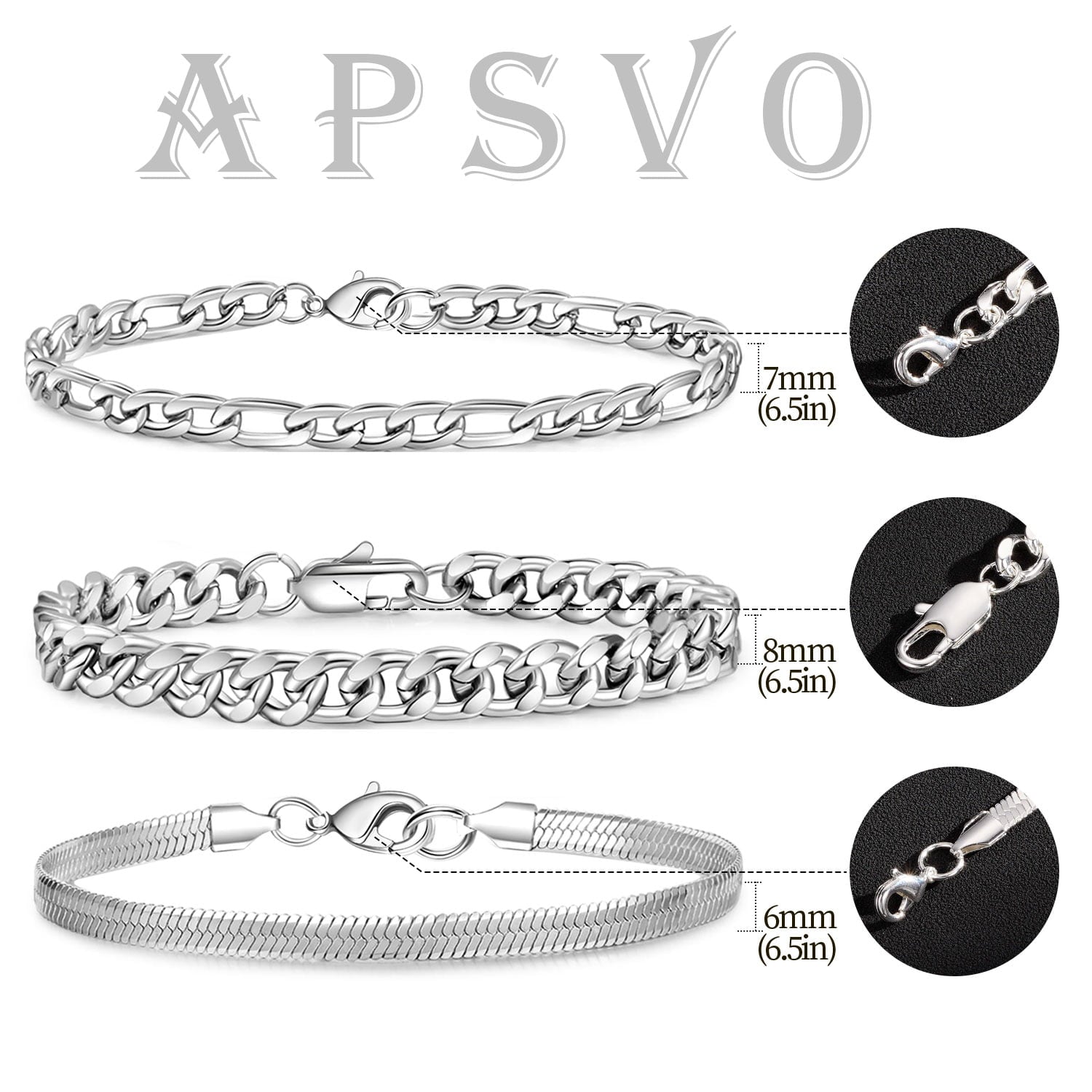 3 Pcs Sterling Plated Bracelets for Men Women Boys Charm Cuban Figaro Herringbone Chain Bracelets Set Easter Basket Stuffers Jewelry Gifts Teen Adults Kids 6.5/7/7.5/8.3/9 Inch