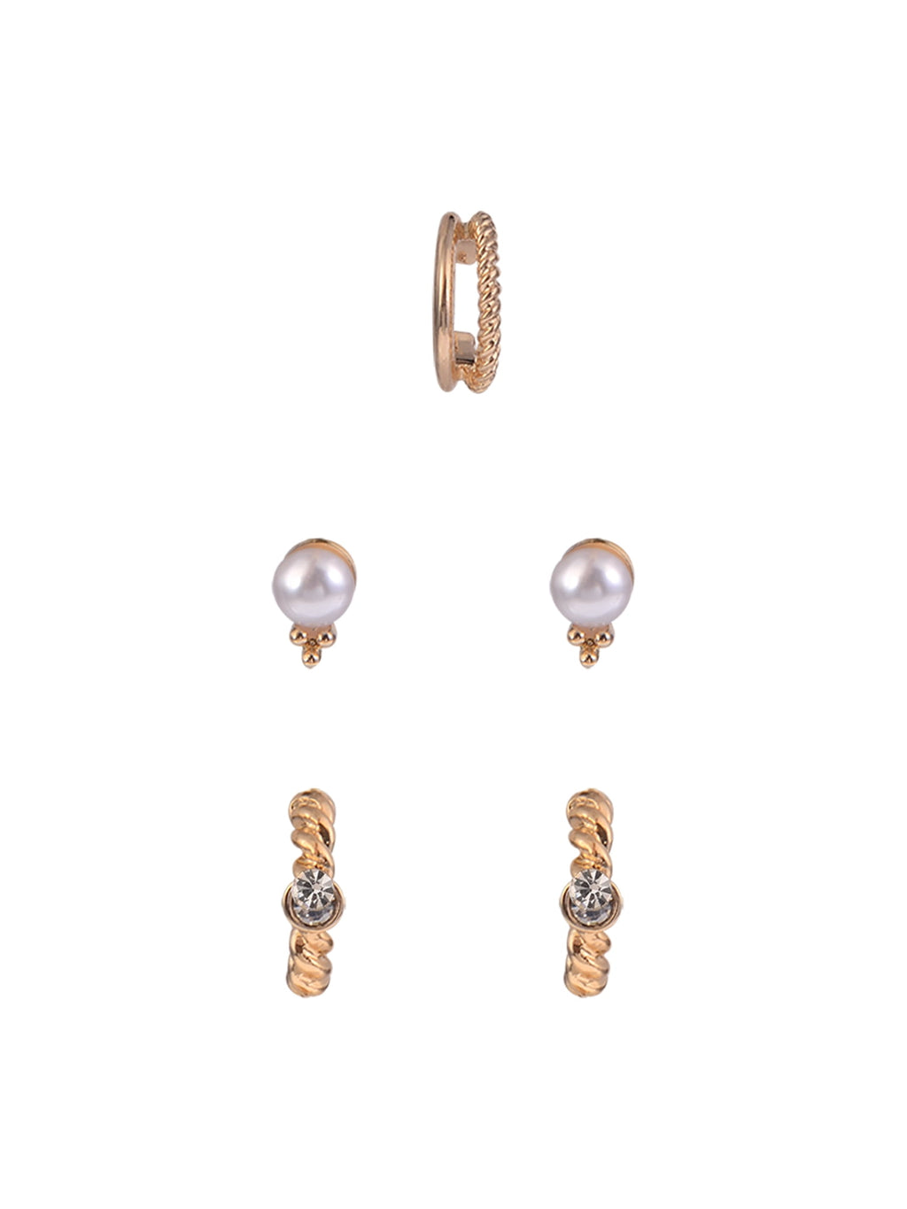 Adult Female -Tone 5 Pair Twisted Triple Hoop Stacker Earring Set