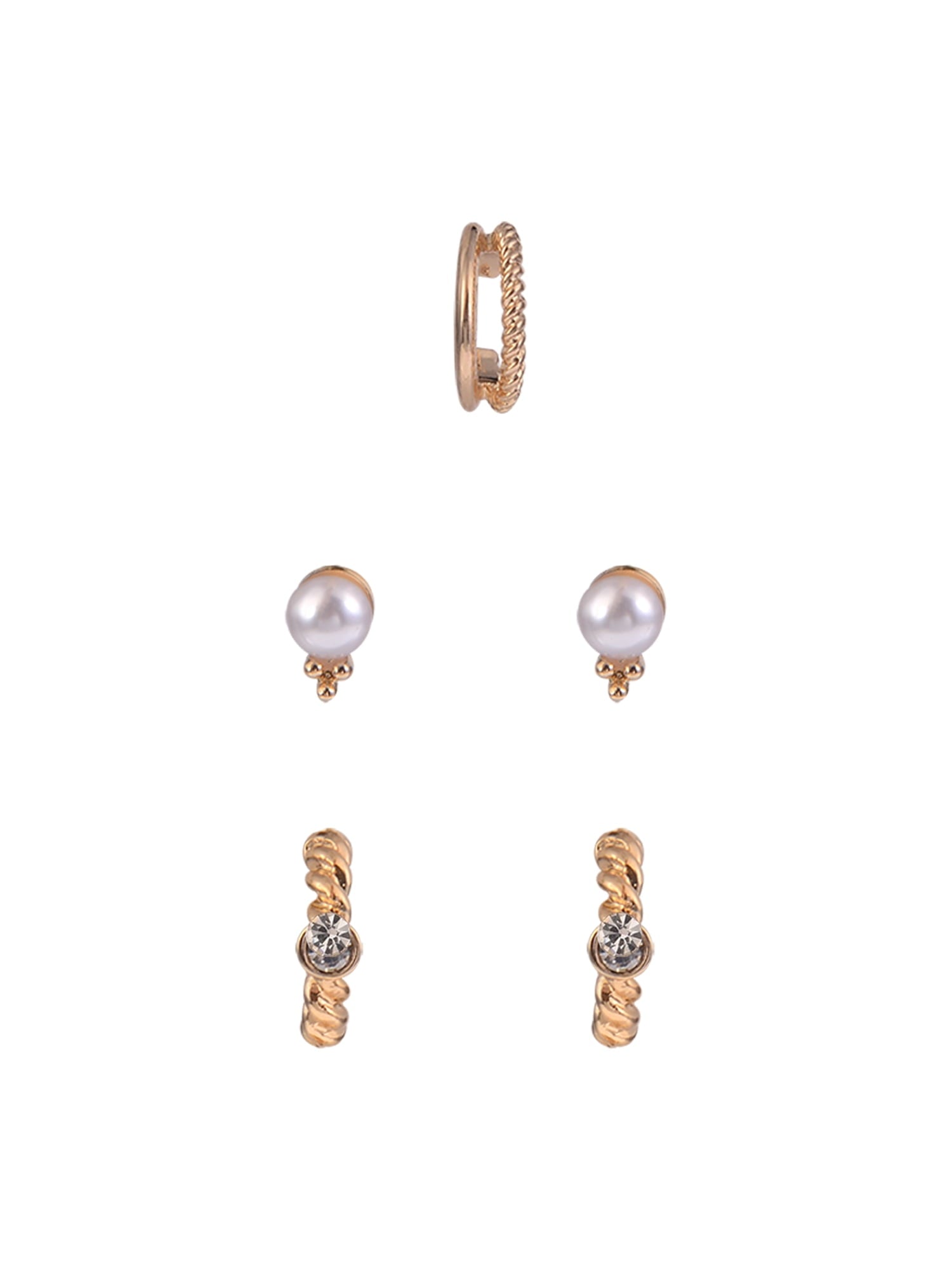 Adult Female -Tone 5 Pair Twisted Triple Hoop Stacker Earring Set