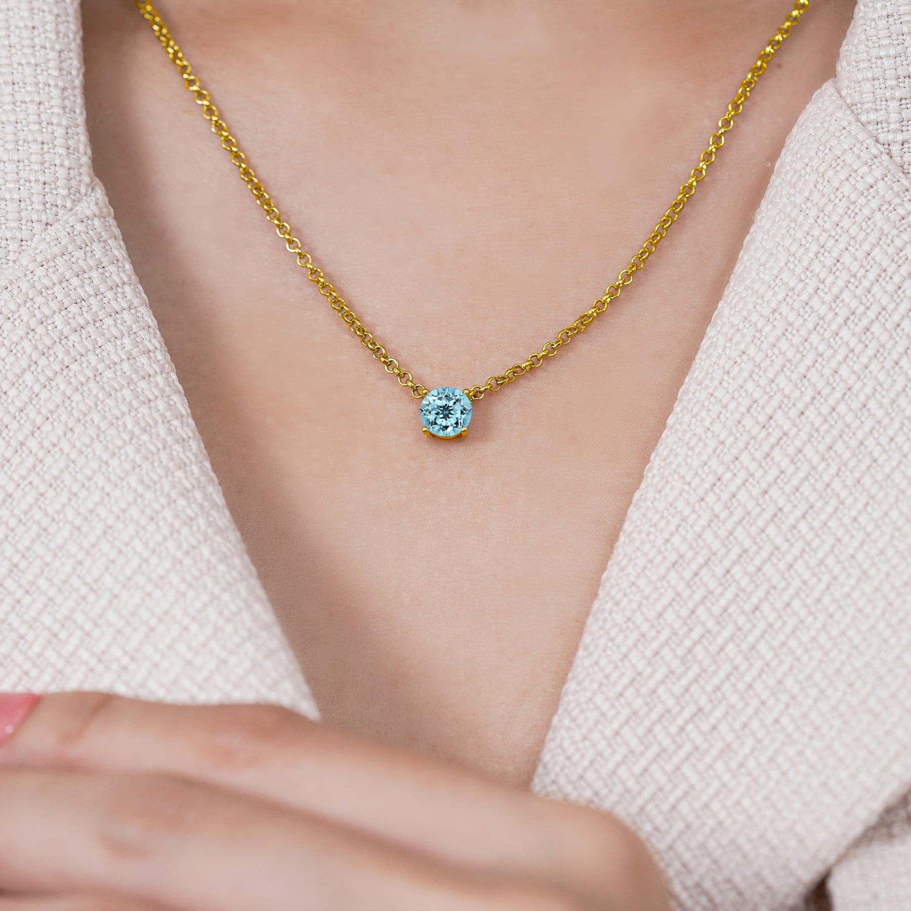 1 - April Solitaire Pendant Necklace in 18K White over , Female, Adult