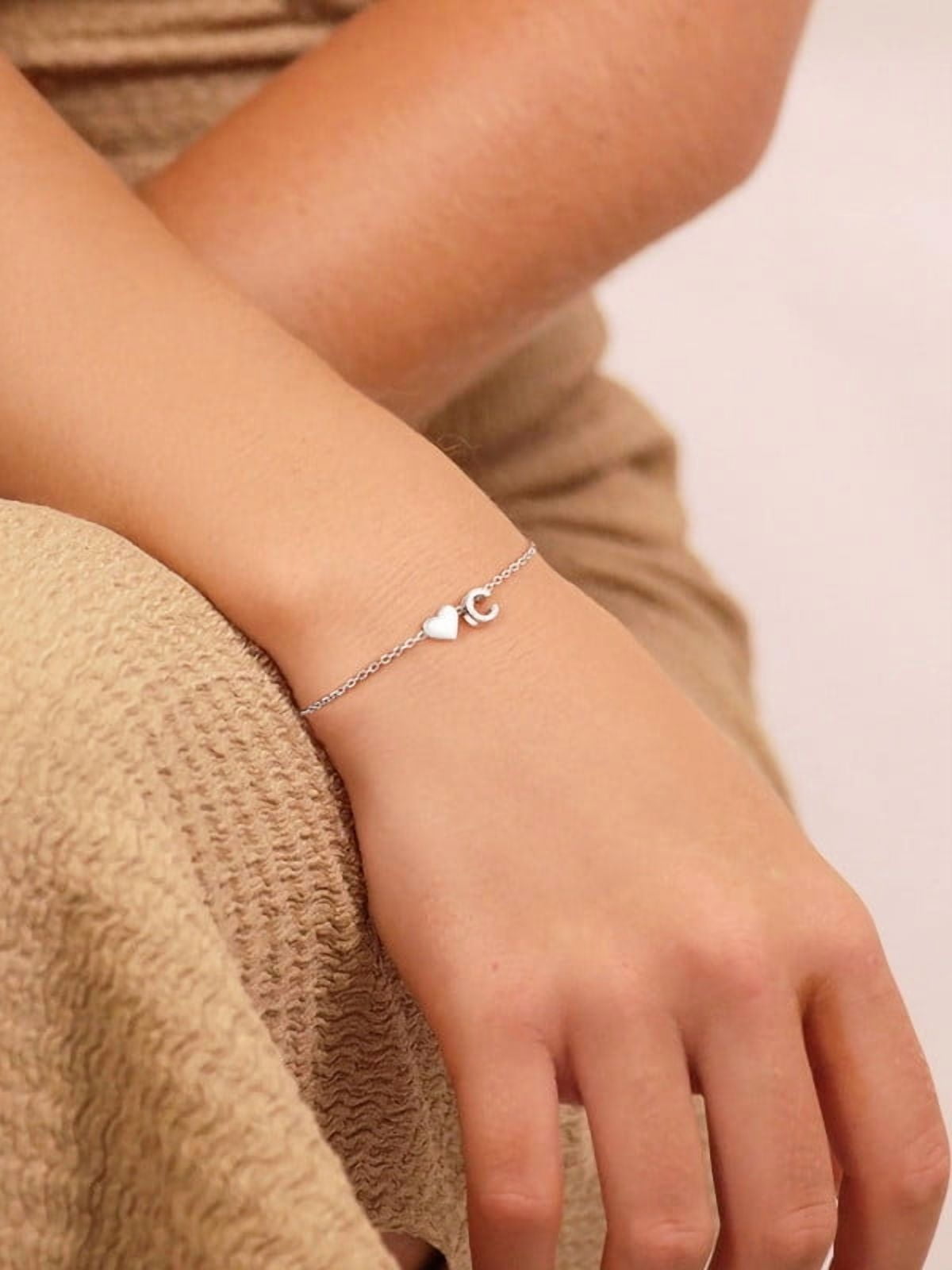 Women's Sterling Bracelets Heart &amp; Alphabet Letter A Initial Bracelet Charm Jewelry Gifts for Her