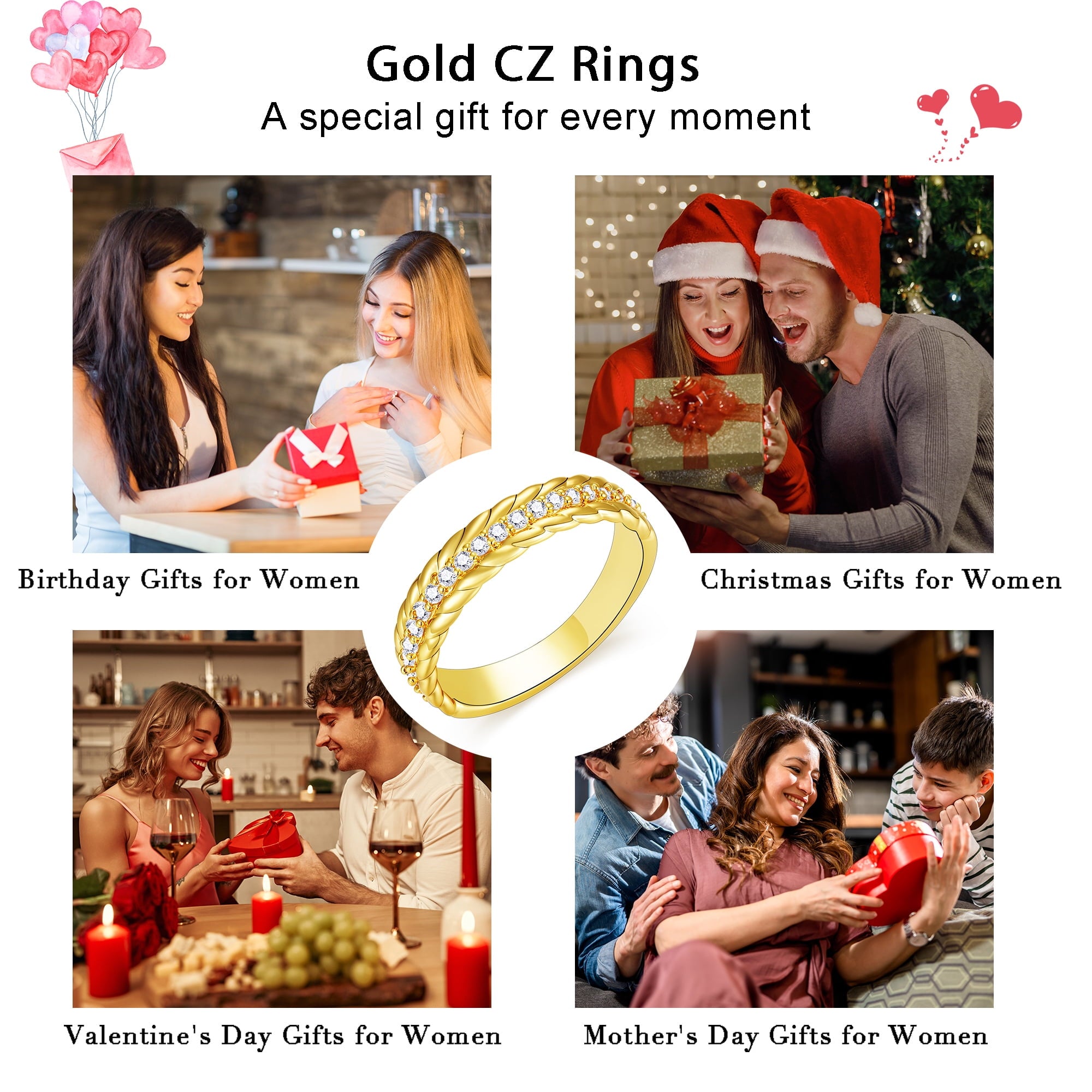 S925 Sterling Plated Rings for Women CZ Eternity Wedding Band Engagement Rings Valentines Jewelry Gifts Her Girlfriend Wife Female Adults Teen Ideas