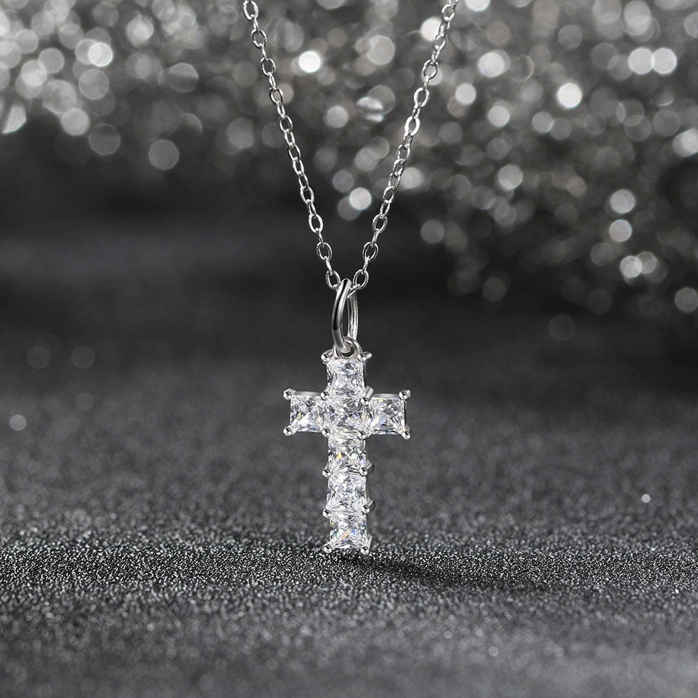 14K Plated Zirconia Cross Pendant Necklace for Women with 925