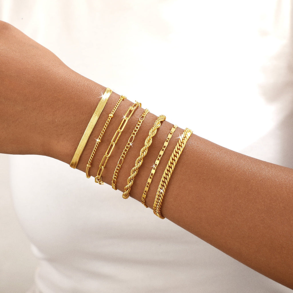 6PCS Bracelets for Women 14K Plated Dainty Layered Stacking Jewelry Set Gifts