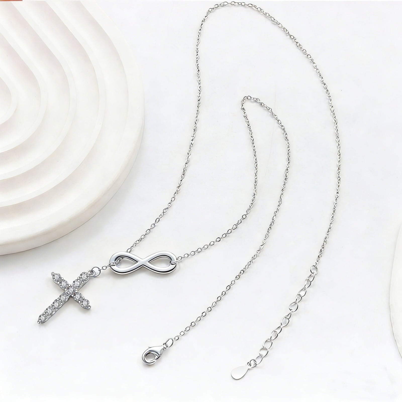 14K Plated Zirconia Cross Pendant Necklace for Women with 925