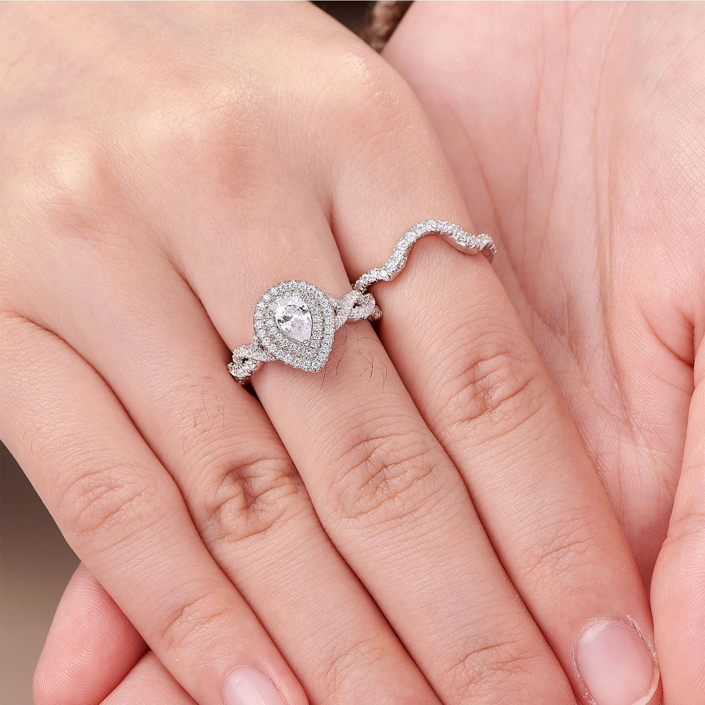 2Ct Round Cut Wedding Rings for Women Halo Engagement Ring Sets 925 Sterling CZ Size 8