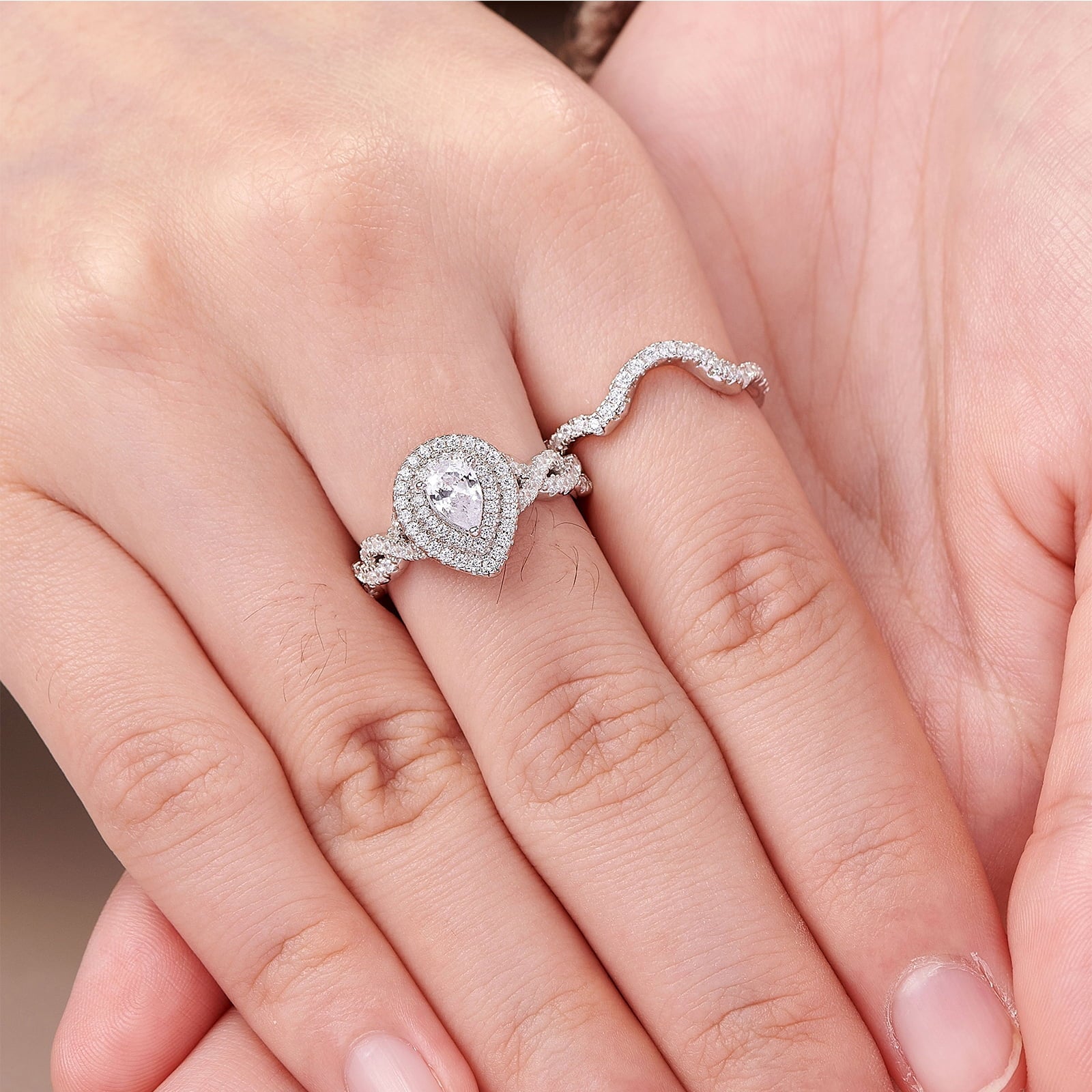 2Ct Round Cut Wedding Rings for Women Halo Engagement Ring Sets 925 Sterling CZ Size 8