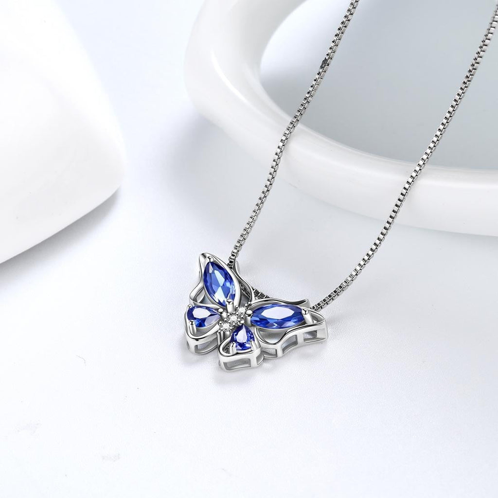December Tanzanite Blue Butterfly Necklaces 925 Sterling Pendant Jewelry for Women Wife