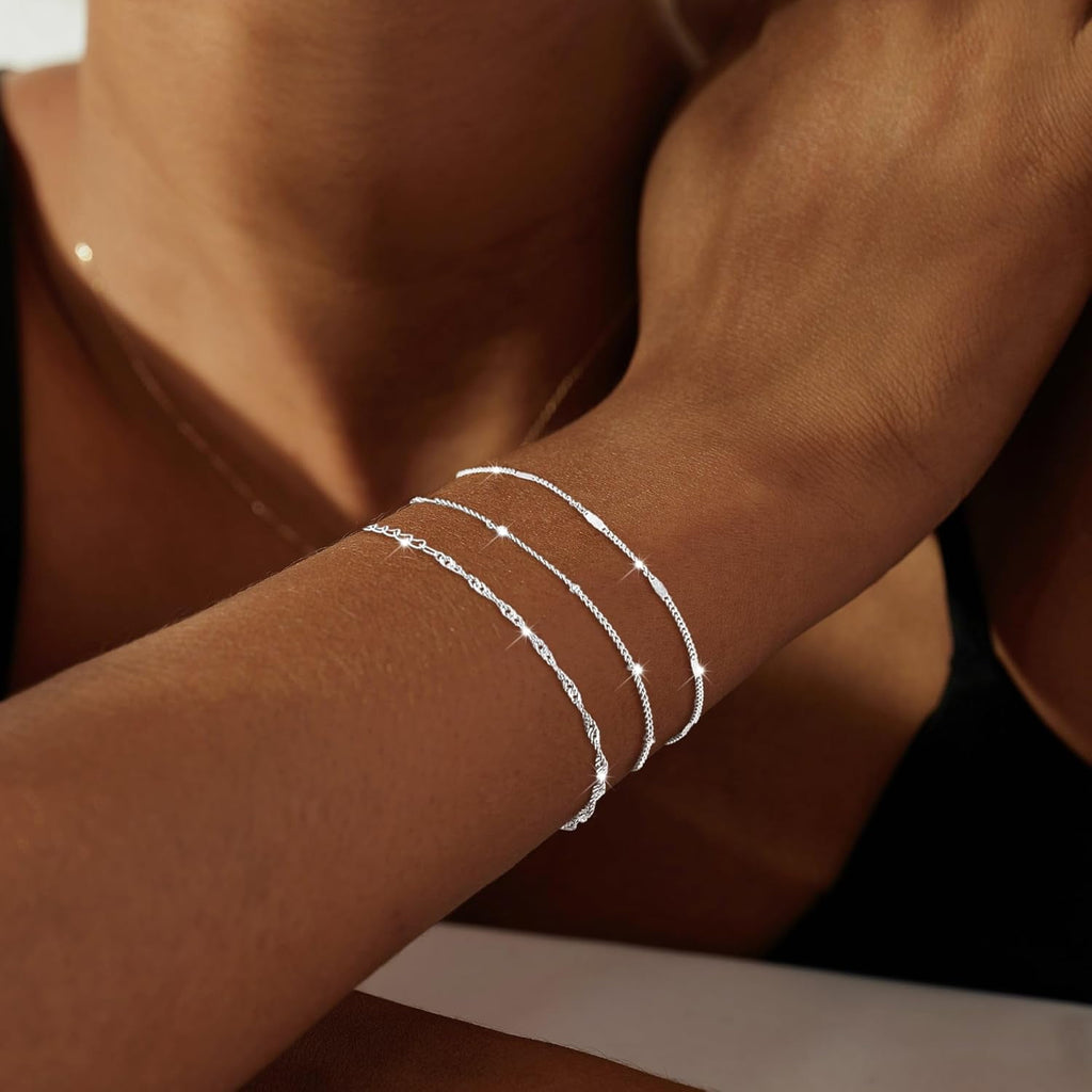 925 Sterling Dainty Bracelets for Women , Pack Gifts for Women
