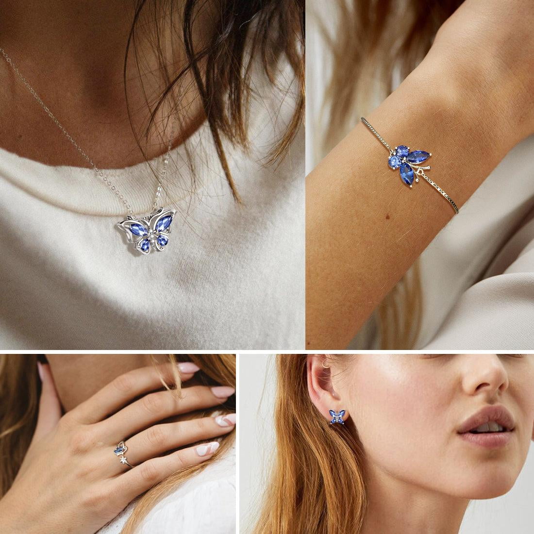 December Tanzanite Blue Butterfly Necklaces 925 Sterling Pendant Jewelry for Women Wife