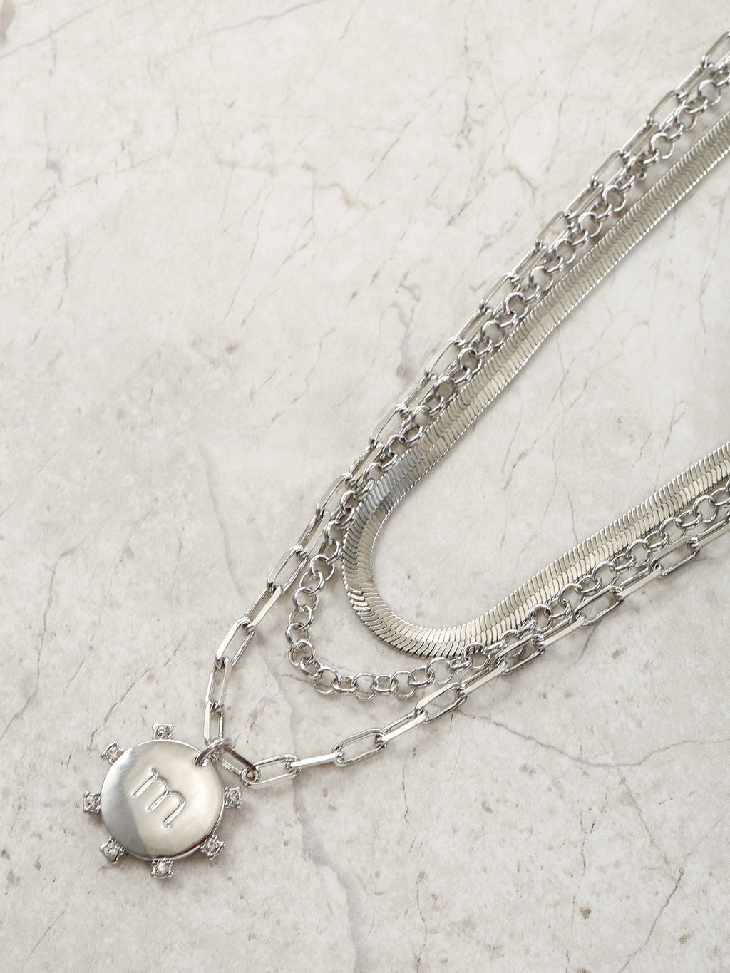 Silvertone Necklace, 3 Piece, Initial A
