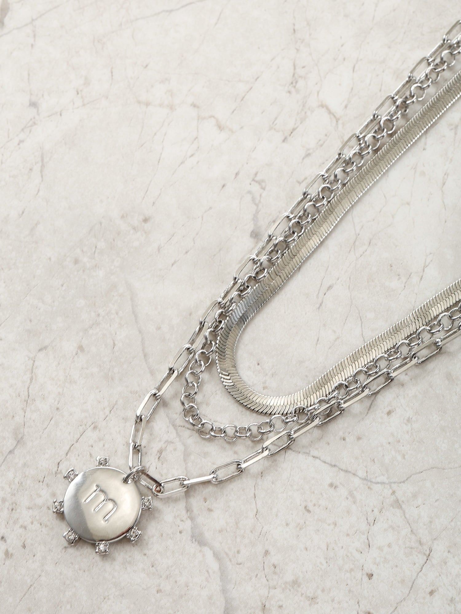 Silvertone Necklace, 3 Piece, Initial A