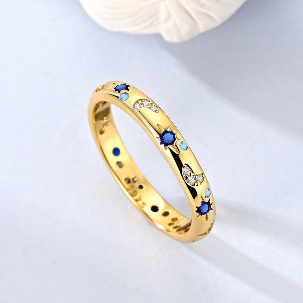 Starry Night 925 Sterling Finger Ring Blue AAA CZ For Women Jewelry